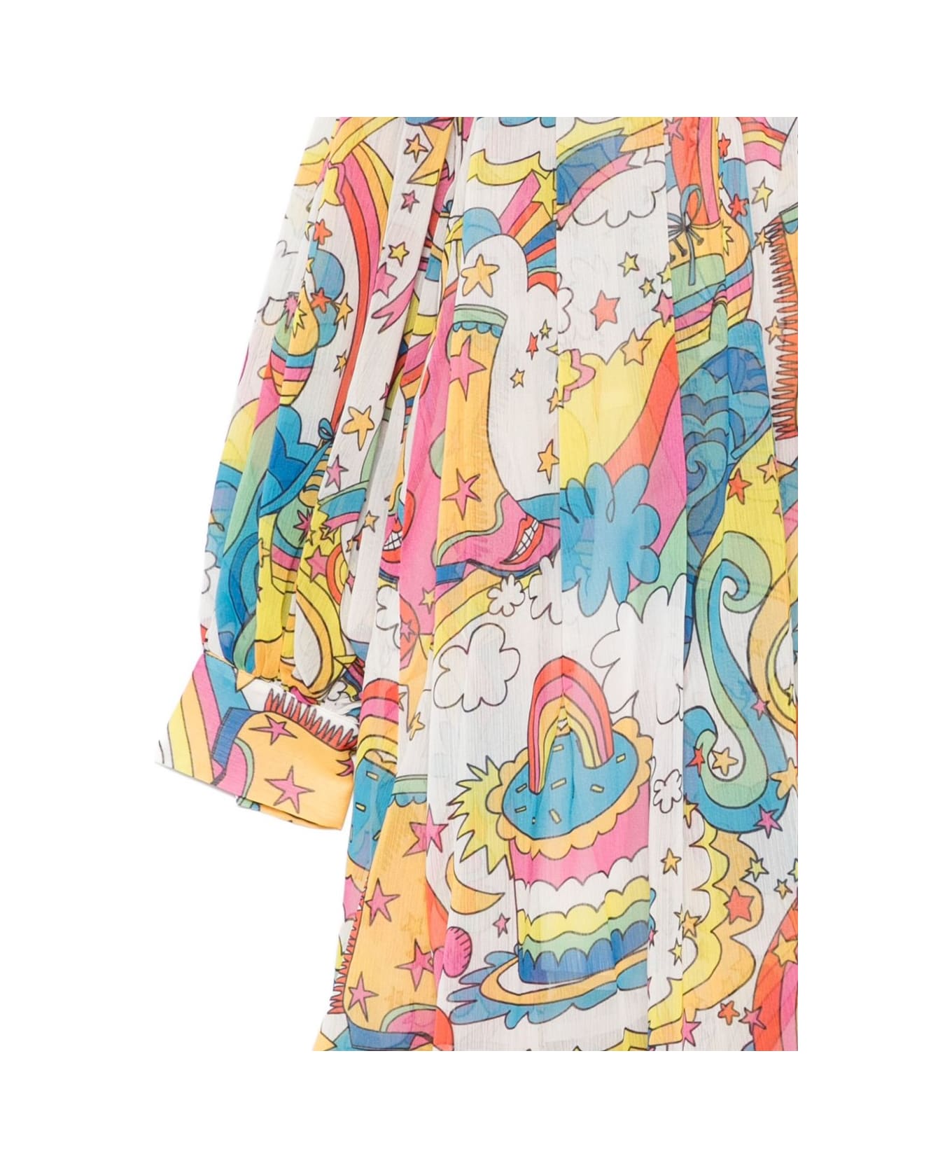 Stella McCartney Kids White Rainbow Print Long-sleeved Crew Neck Dress - MultiColour