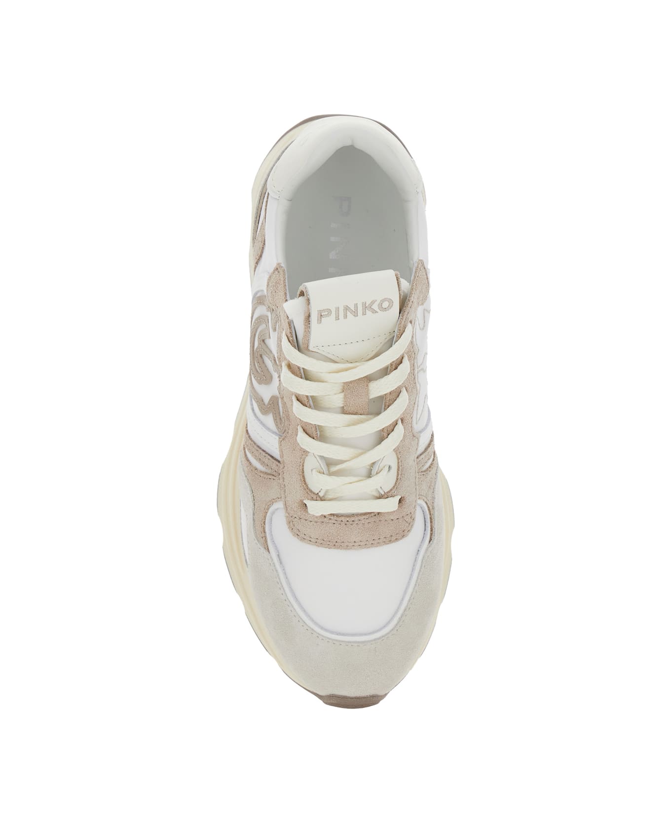 Pinko 'zoe' Beige Low-top Sneaker With Love Birds Diamond Cut Logo In Suede And Tech Fabric Woman - Beige