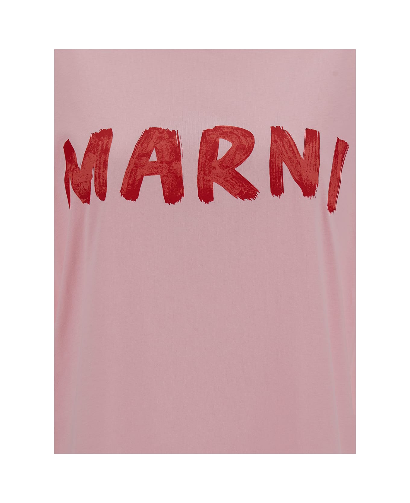 Marni Pink Crewneck T-shirt With Logo Print In Cotton Woman - Pink Tシャツ