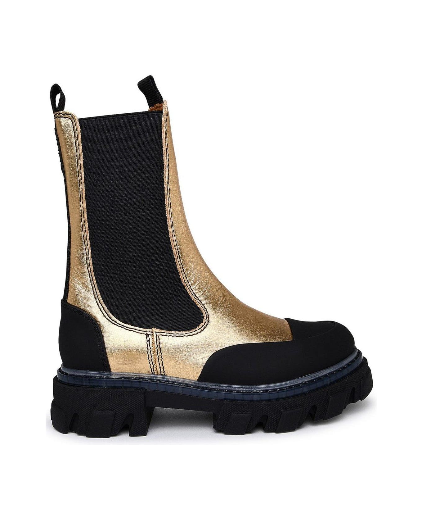 Ganni Metallic Effect Round Toe Chunky Chelsea Boots - Giallo