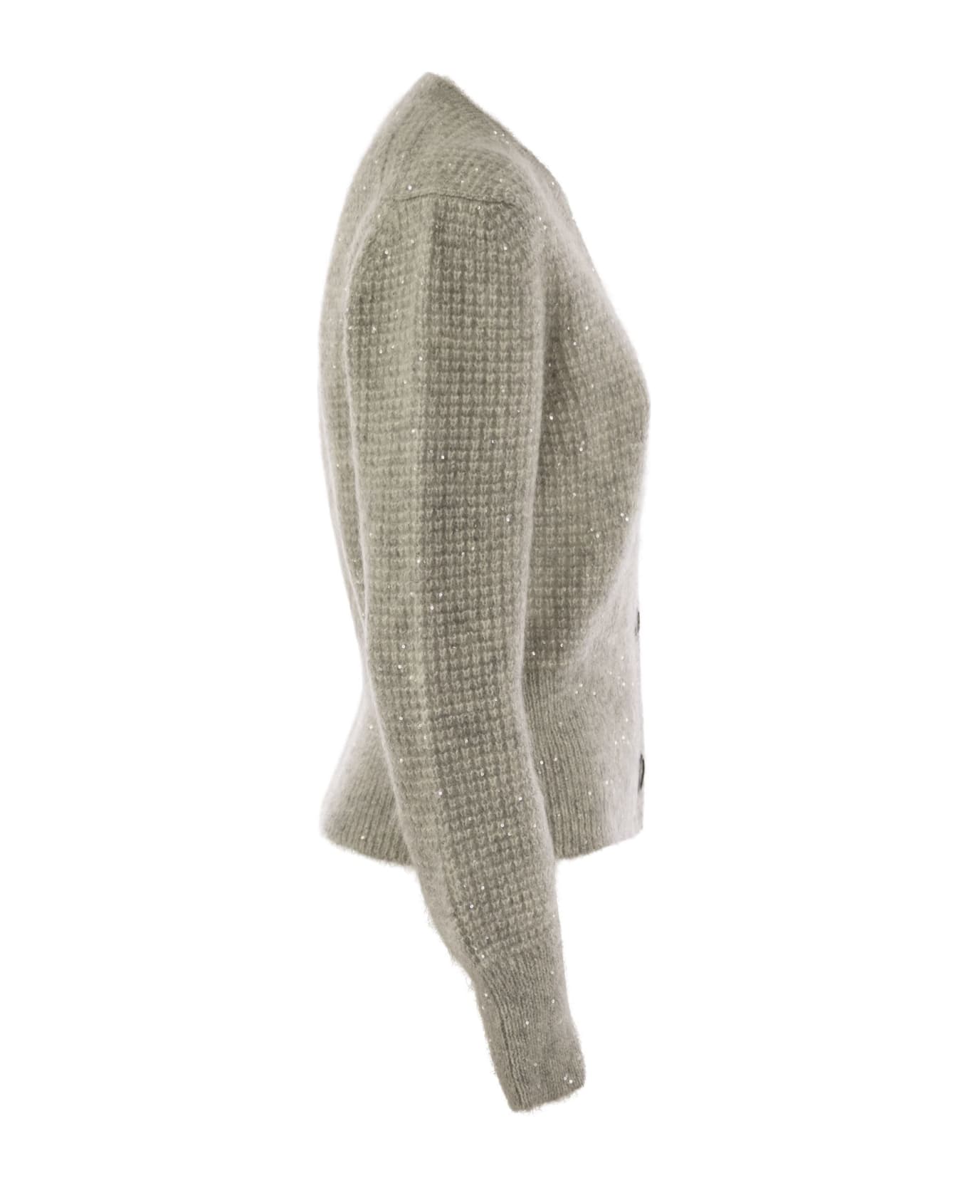 Fabiana Filippi Mohair Blend Cardigan With Micro Sequins - Grey