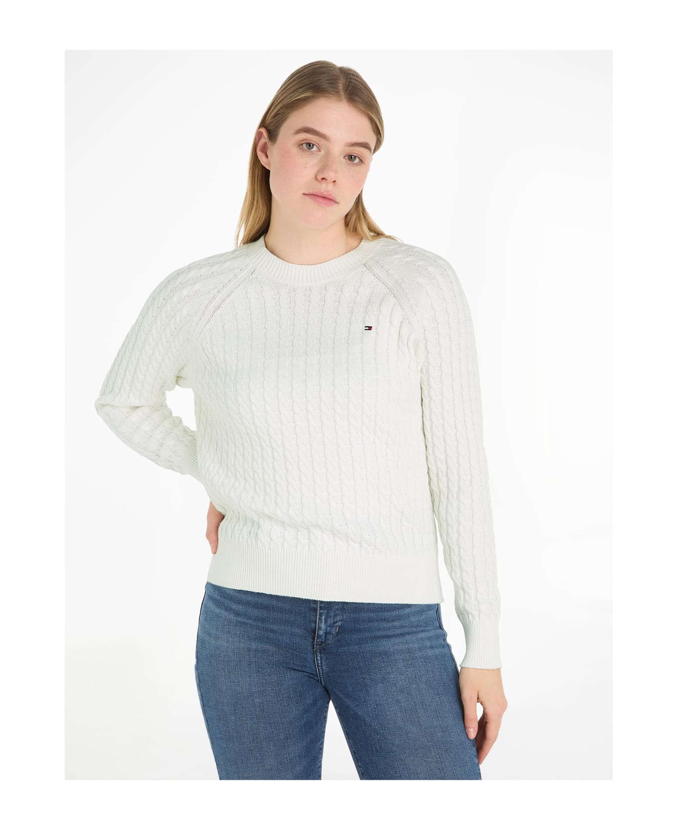 Tommy Hilfiger White Relaxed-fit Sweater In Woven Knit - ECRU