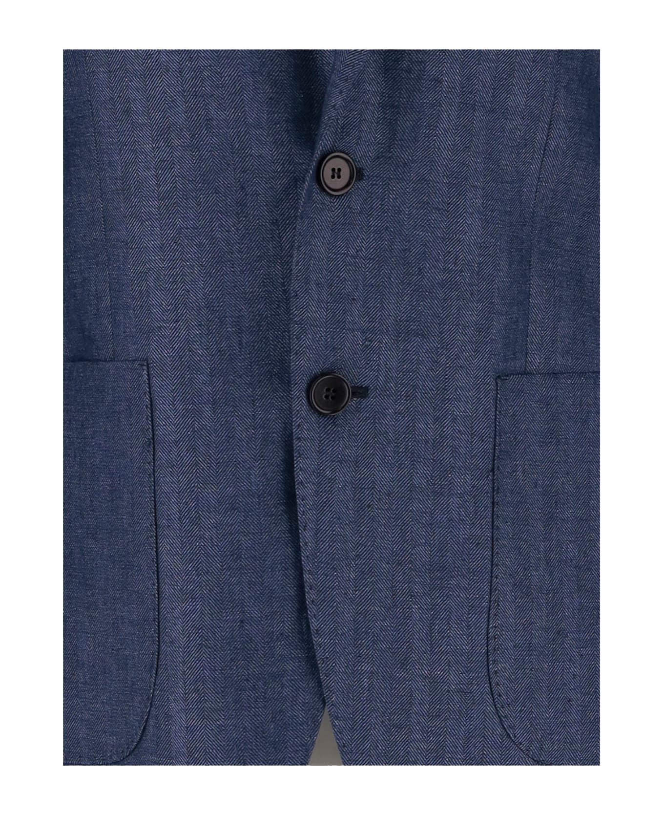 Brian Dales Single-breasted Linen Jacket - Blue