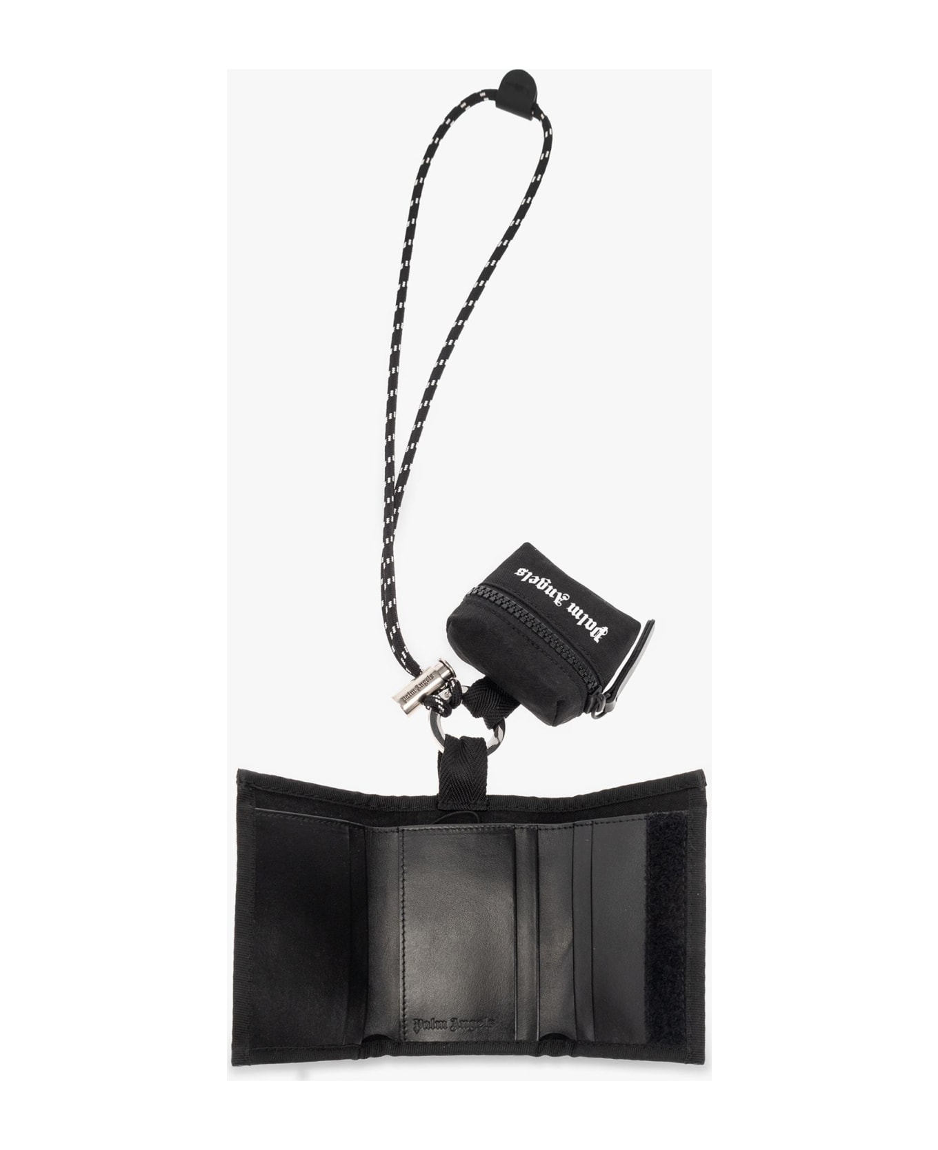 Palm Angels Logo Printed Strapped Wallet - Black White
