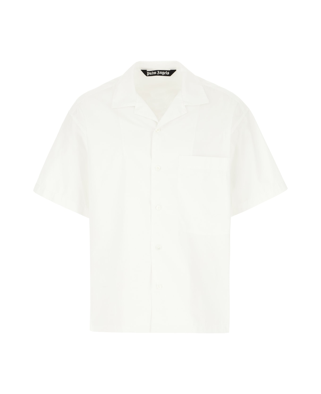 Palm Angels White Bowling Shirt With Cuban Collar And Maxi Logo Print On The Rear - WHITE BLACK
