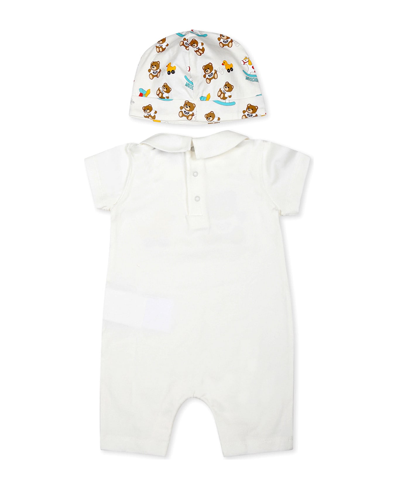 Moschino White Romper Set For Babykids With Teddy Bear - White