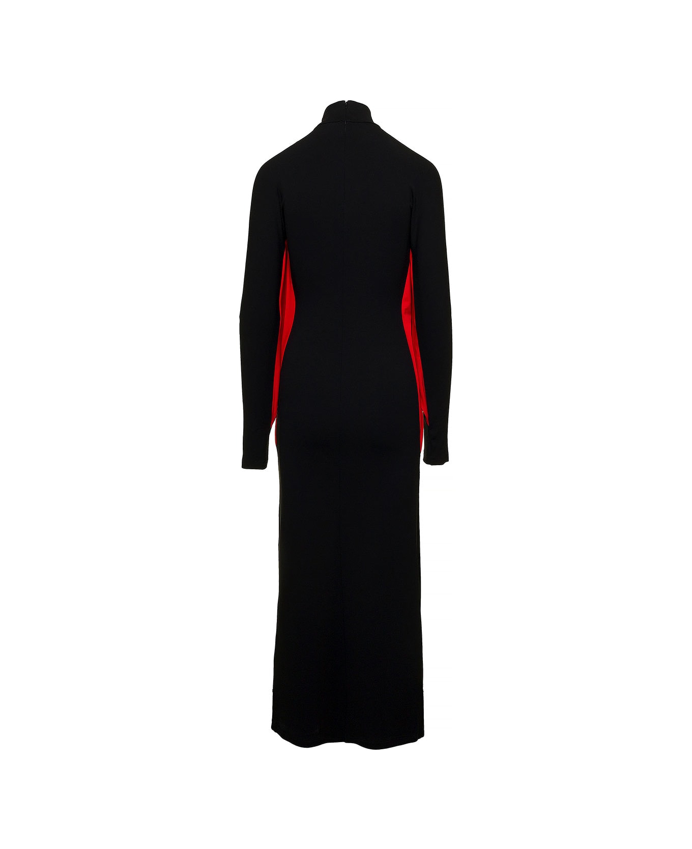 Ferragamo Long Black Dress With Batwing Sleeves With Contrasting Inserts In Stretch Viscose Woman - Black