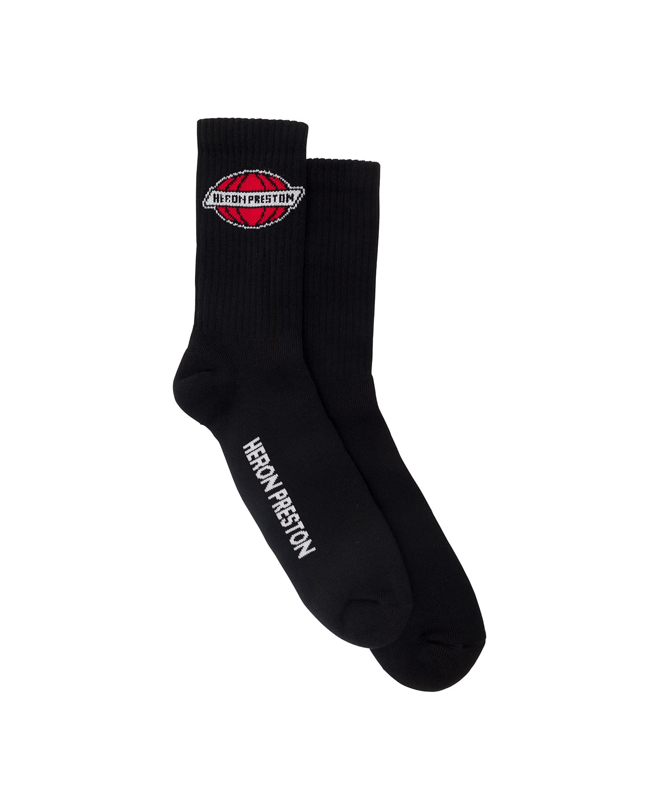 HERON PRESTON Long Black Socks With Logo In Cotton Blend Man - Black