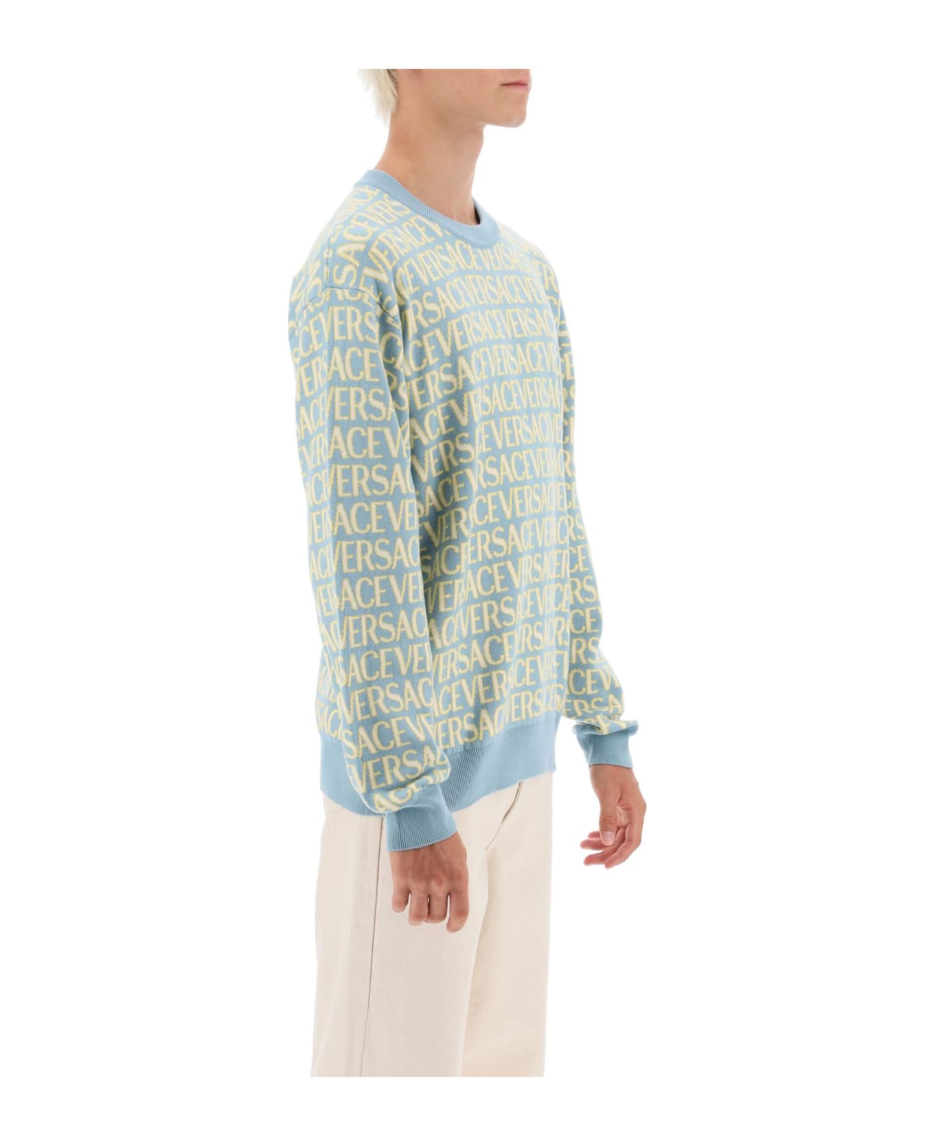 Versace Cotton Crew-neck Sweater - Light Blue ニットウェア