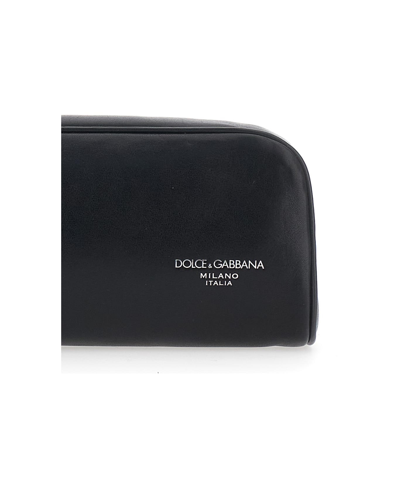 Dolce & Gabbana Black Clutch With Wrist Strap And Logo Lettering On The Front In Leather Man - Black