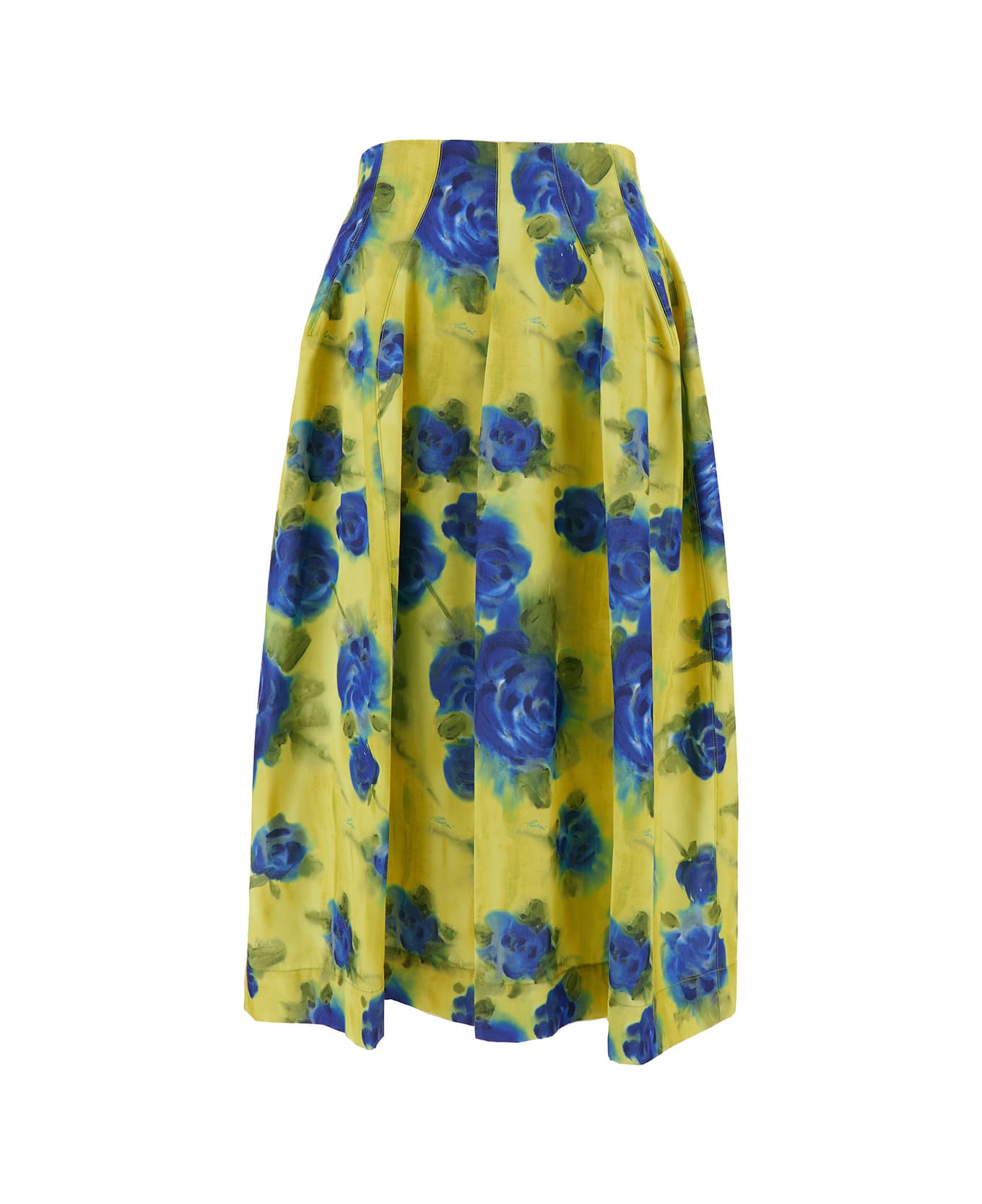 Marni Midi Yellow Skirt With All-over Contrasting Idyll Print In Taffetà Woman - Multicolor スカート
