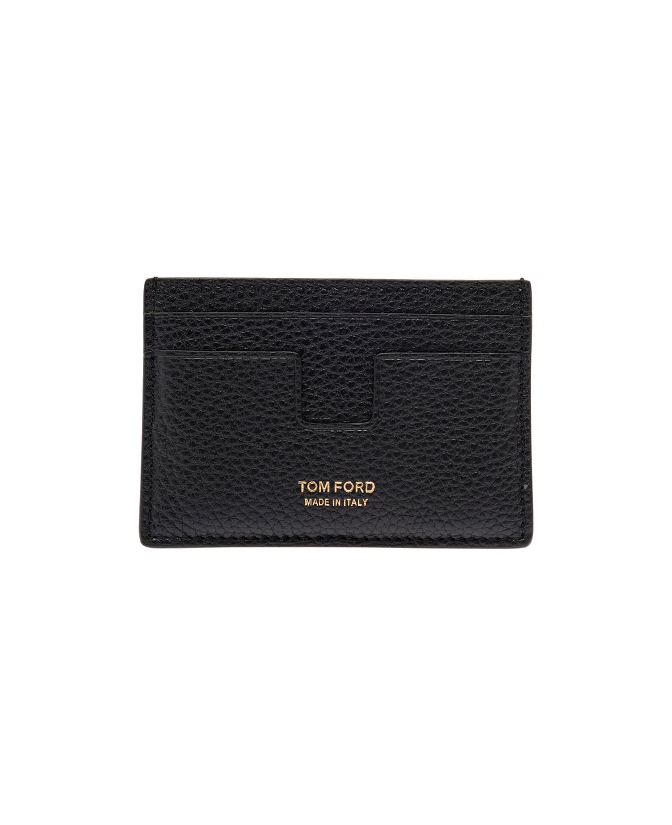 Tom Ford Black T Line Card-holder With Gold-colored Embossed Logo In Grainy Leather Man - Black
