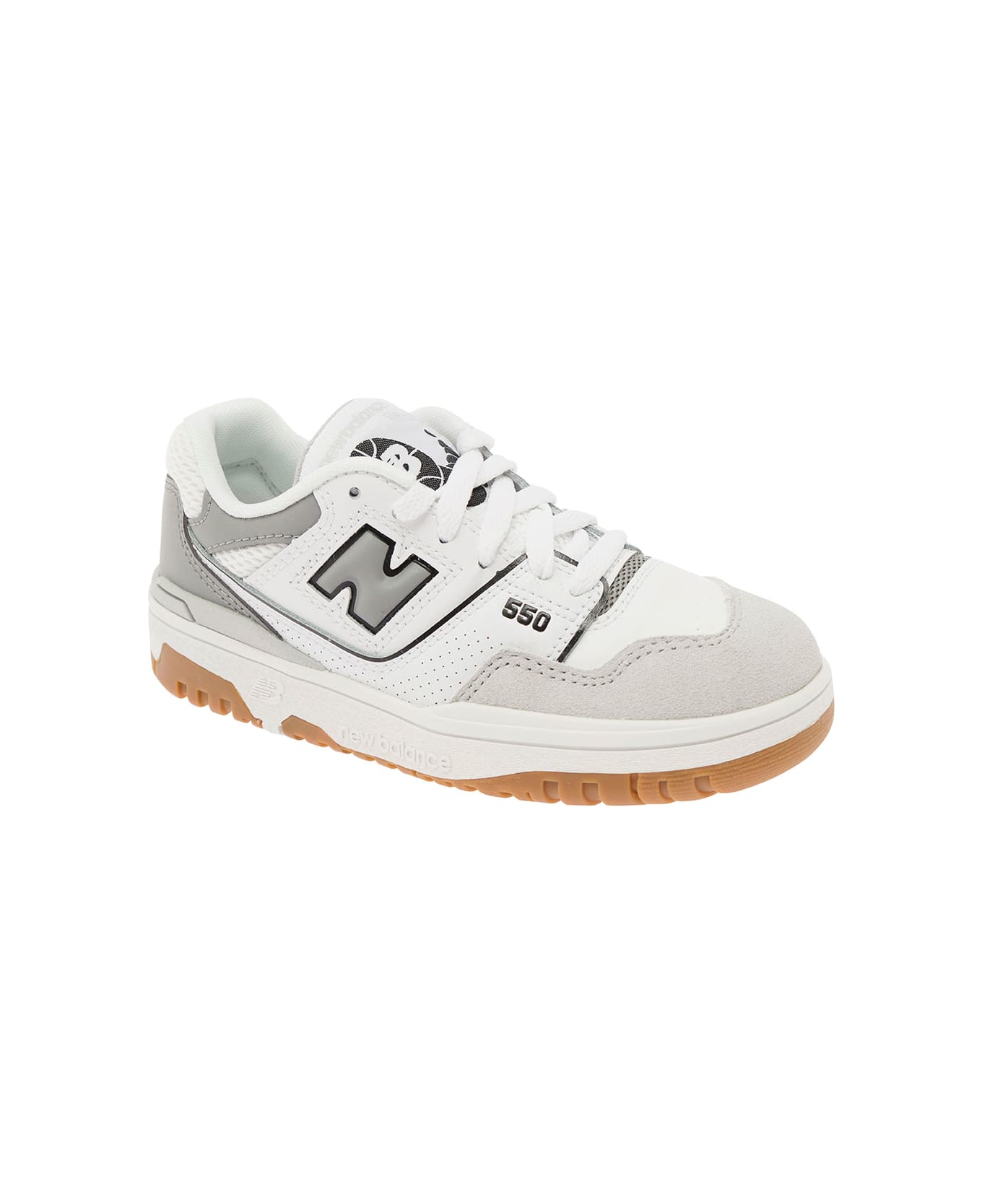 New Balance '550' White And Grey Sneakers With Side Logo And Suede Inserts In Leather Boy - Grey