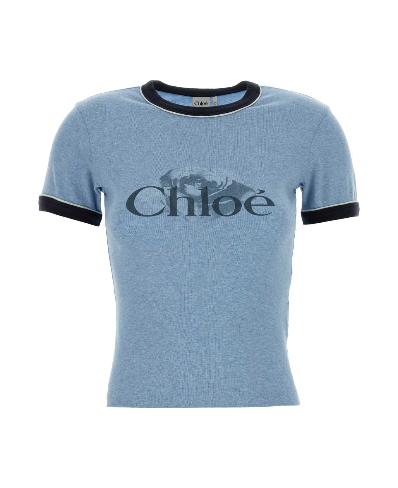 Chloé Light Blue Cotton T-shirt - CEYLANBLUE