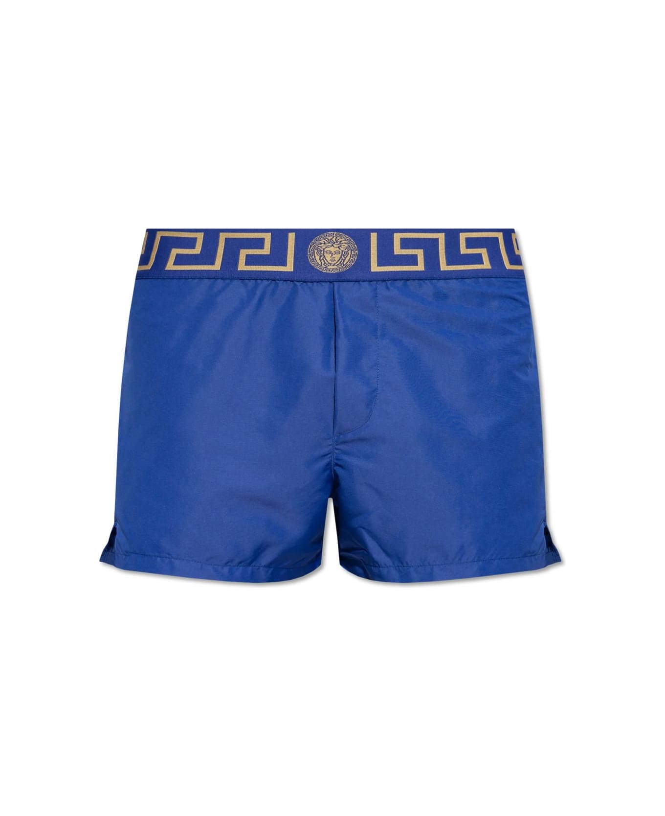 Versace Greca Border Elasticated Waistband Swim Shorts - BLUE/GOLD