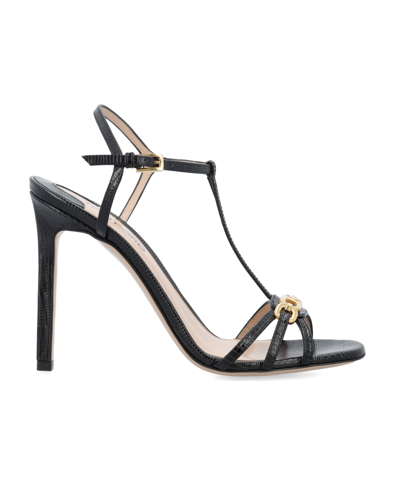 Tom Ford Stamped Lizard Leather Whitney Sandal - BLACK