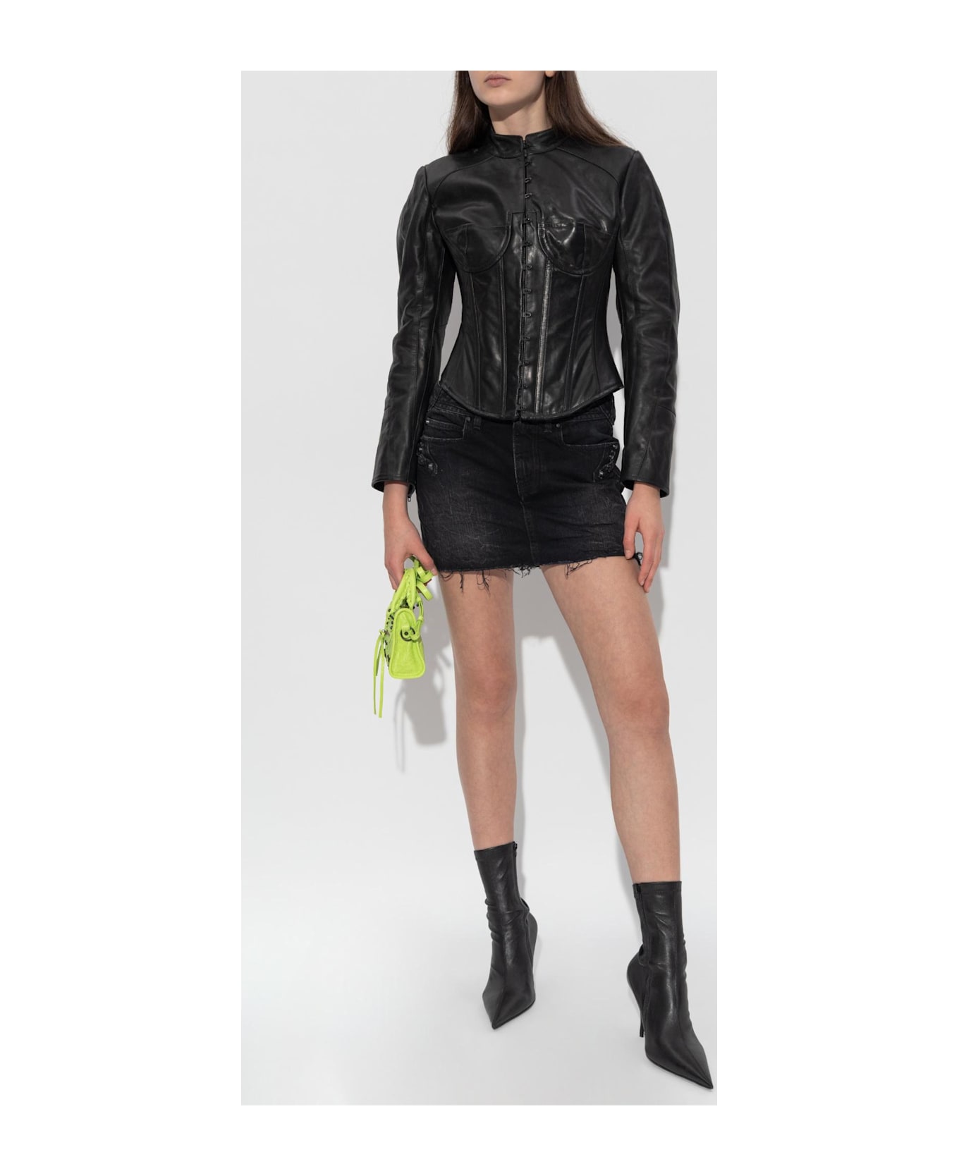 Balenciaga Leather Jacket With Stand-up Collar - Black