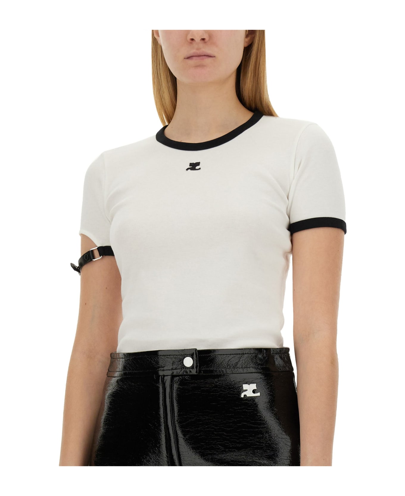 Courrèges T-shirt With Logo - Bianco/nero
