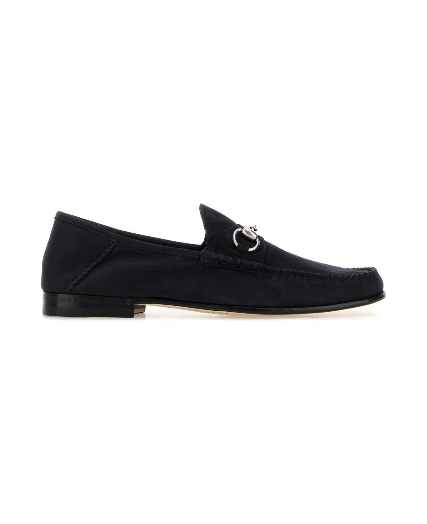 Gucci Dark Blue Suede Loafers - BLUE