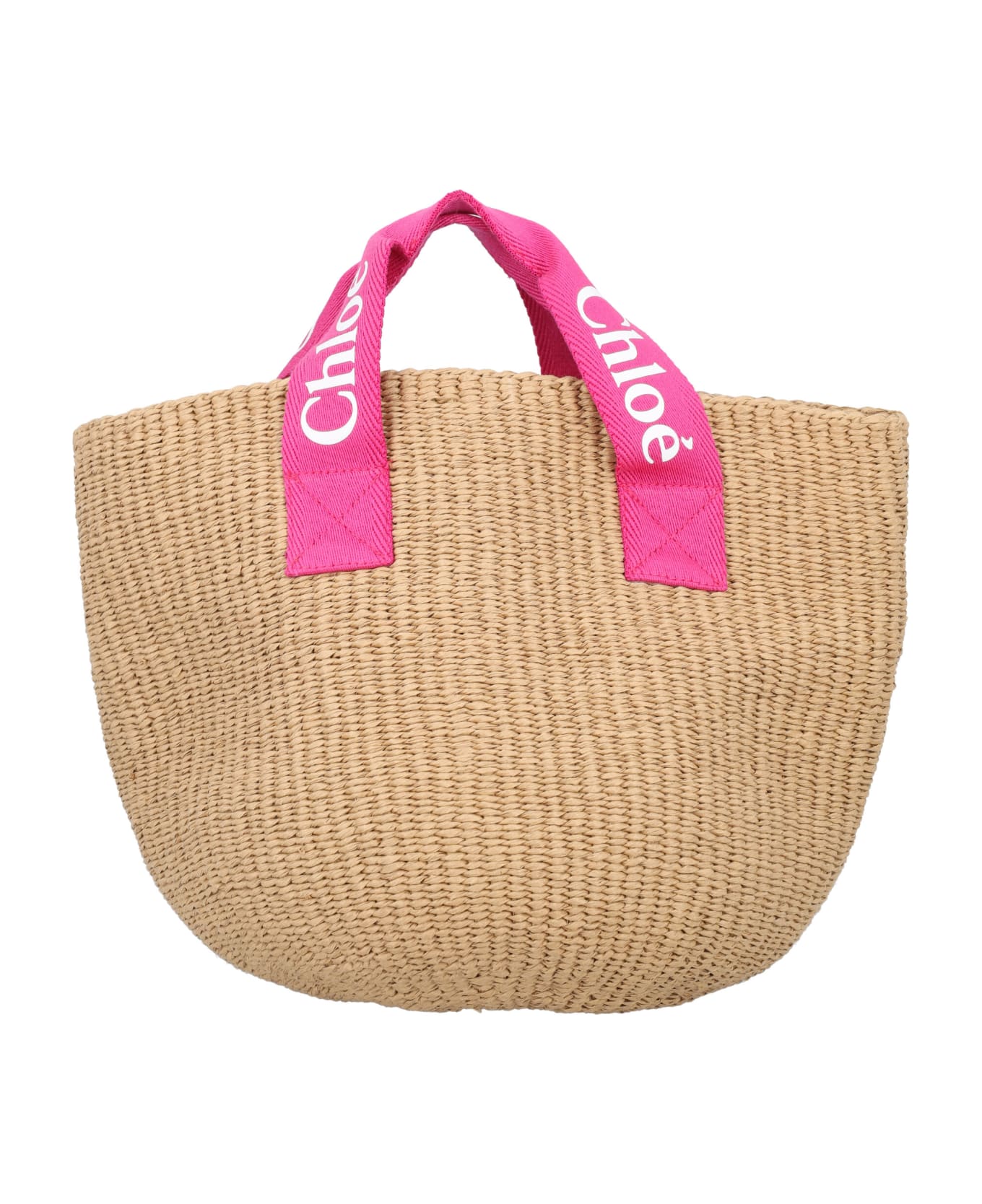 Chloé Raffia Effect Bucket Bag - BEIGE/PINK