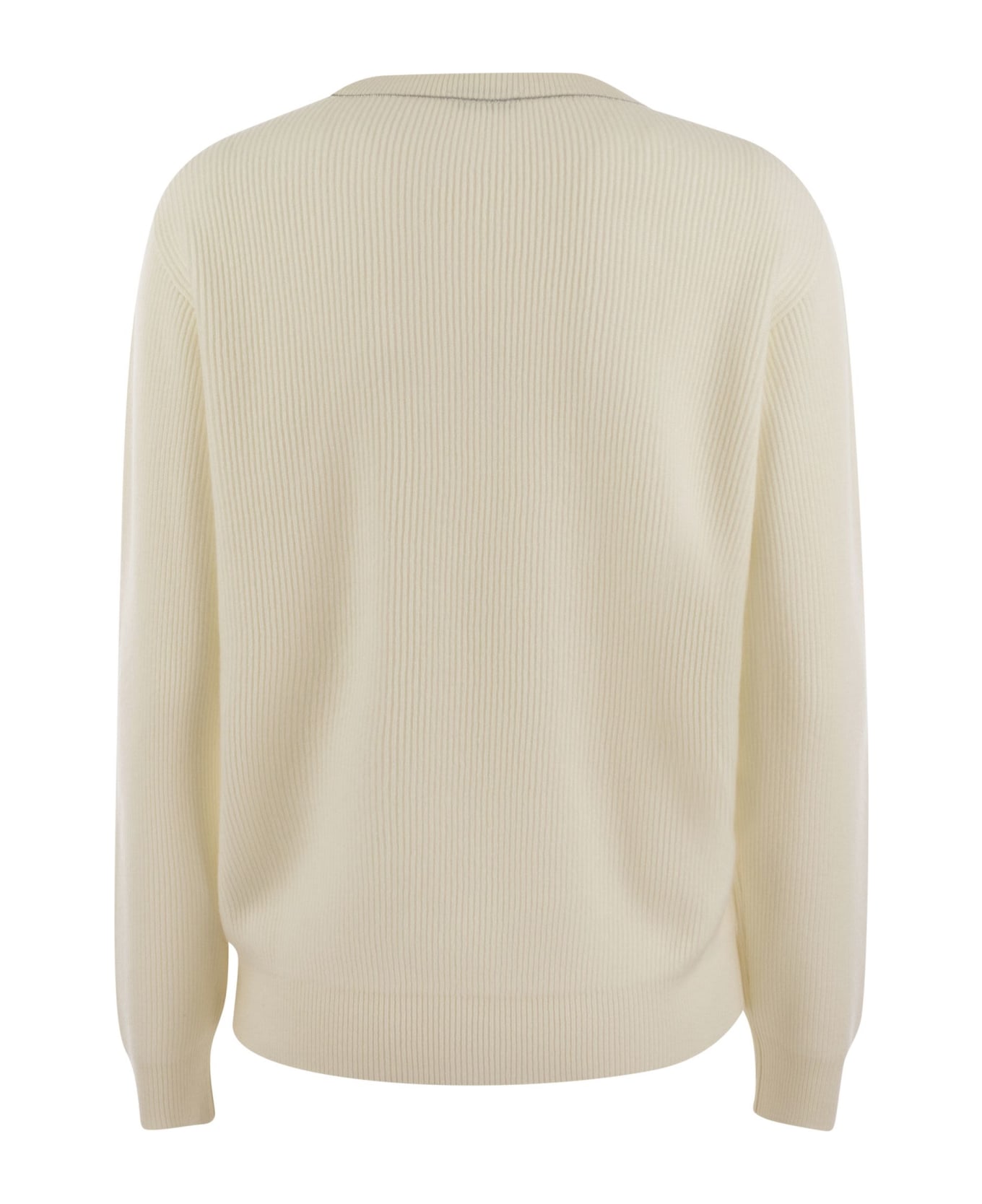 Brunello Cucinelli English Rib Cashmere Sweater With Monile - Cream