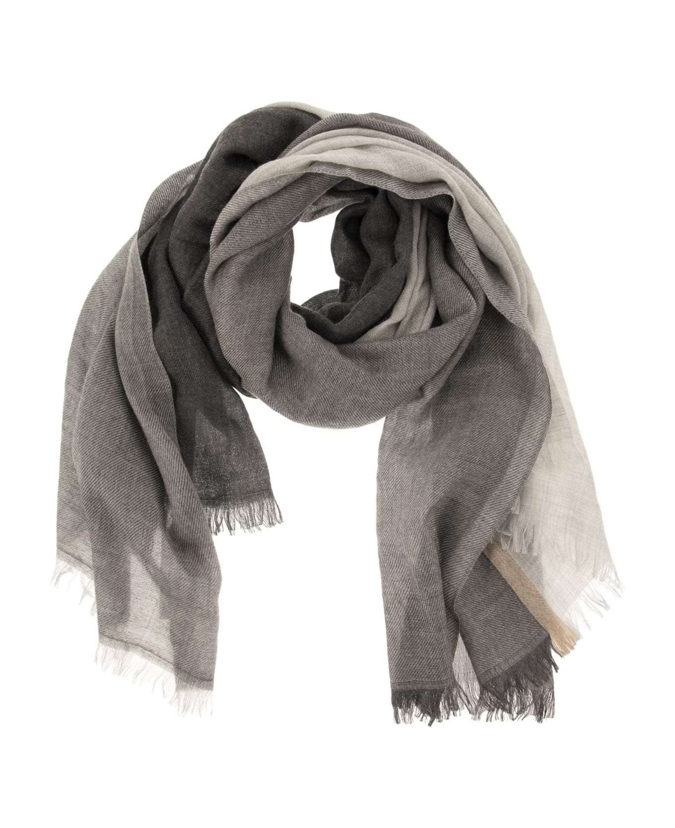 Brunello Cucinelli Colorblock Cashmere And Silk Scarf - Grey