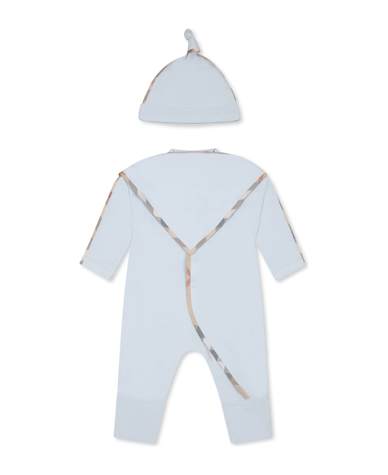 Burberry Light Blue Babygrow Set For Baby Boy With Vintage Check - Light Blue