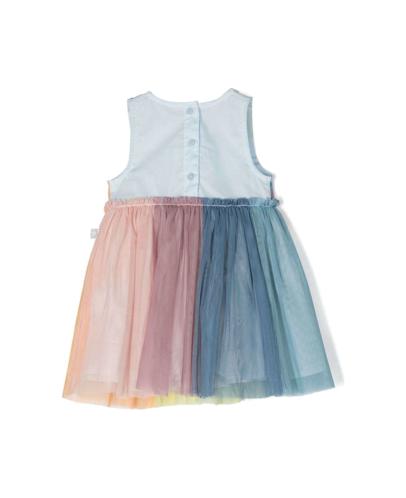 Stella McCartney Kids Rainbow-striped Dress With Tulle Overlay In Multicolored Cotton Baby - Multicolor