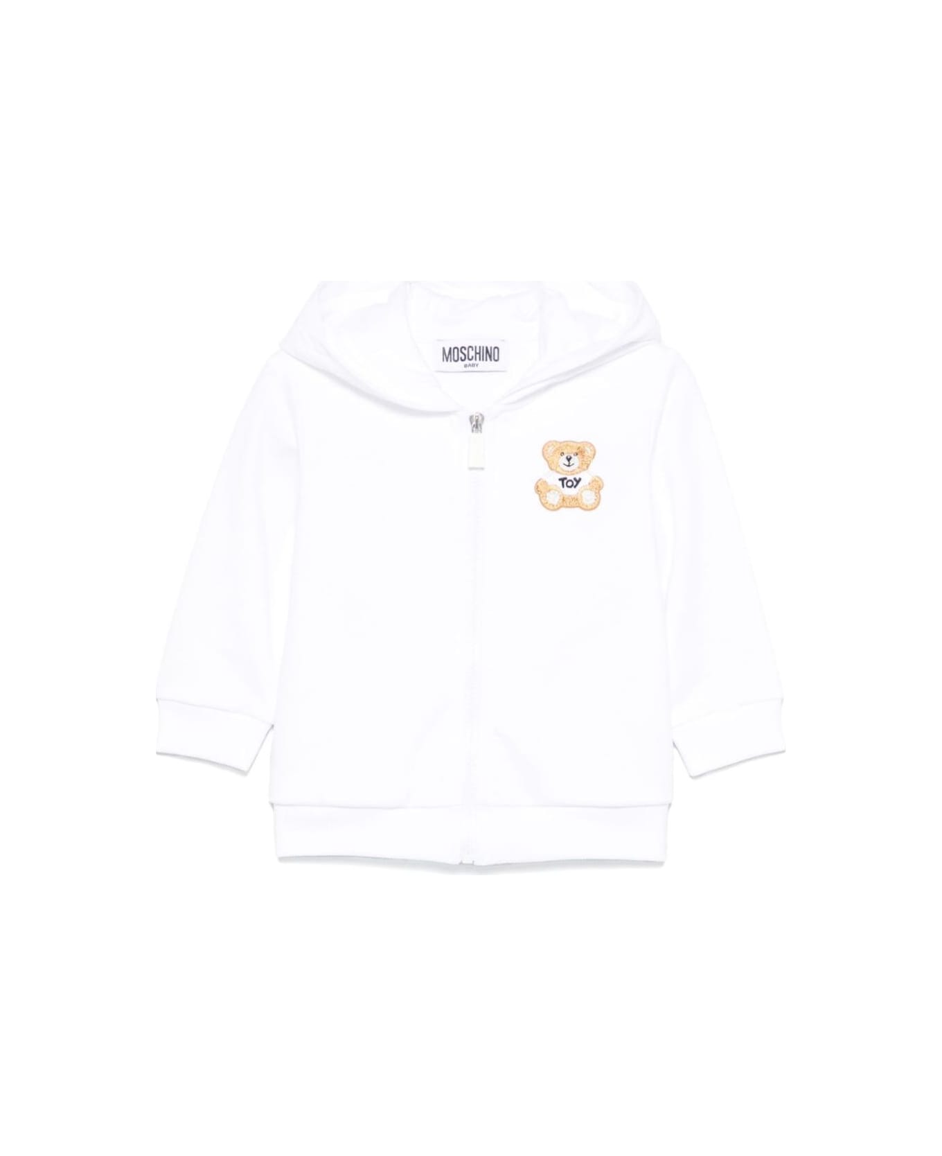 Moschino White Sweatshirt With Fixed Hood And Logo Detail On The Front In Cotton Baby - White