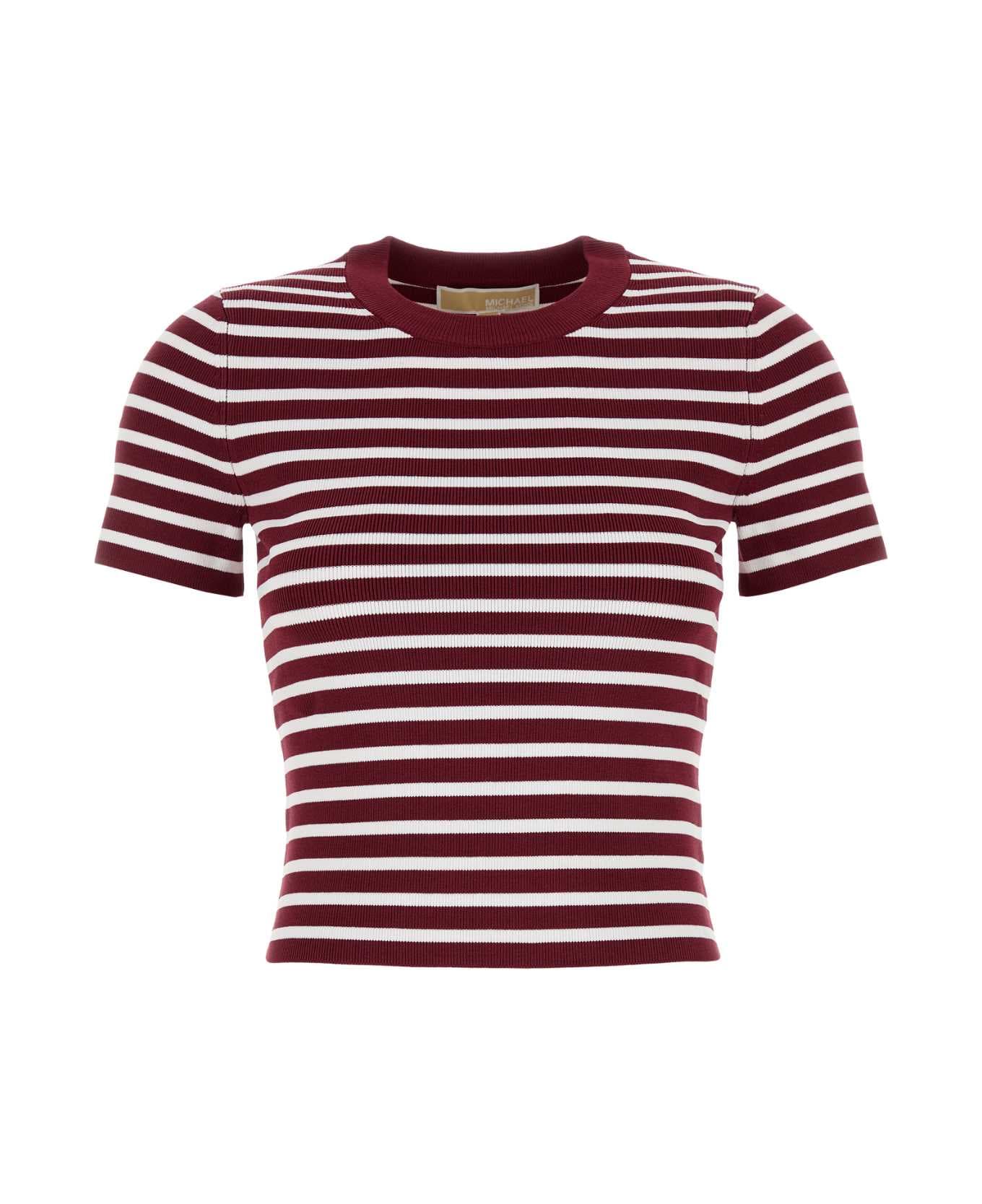 Michael Kors Embroidered Stretch Viscose Blend T-shirt - DEEPMULBERRY