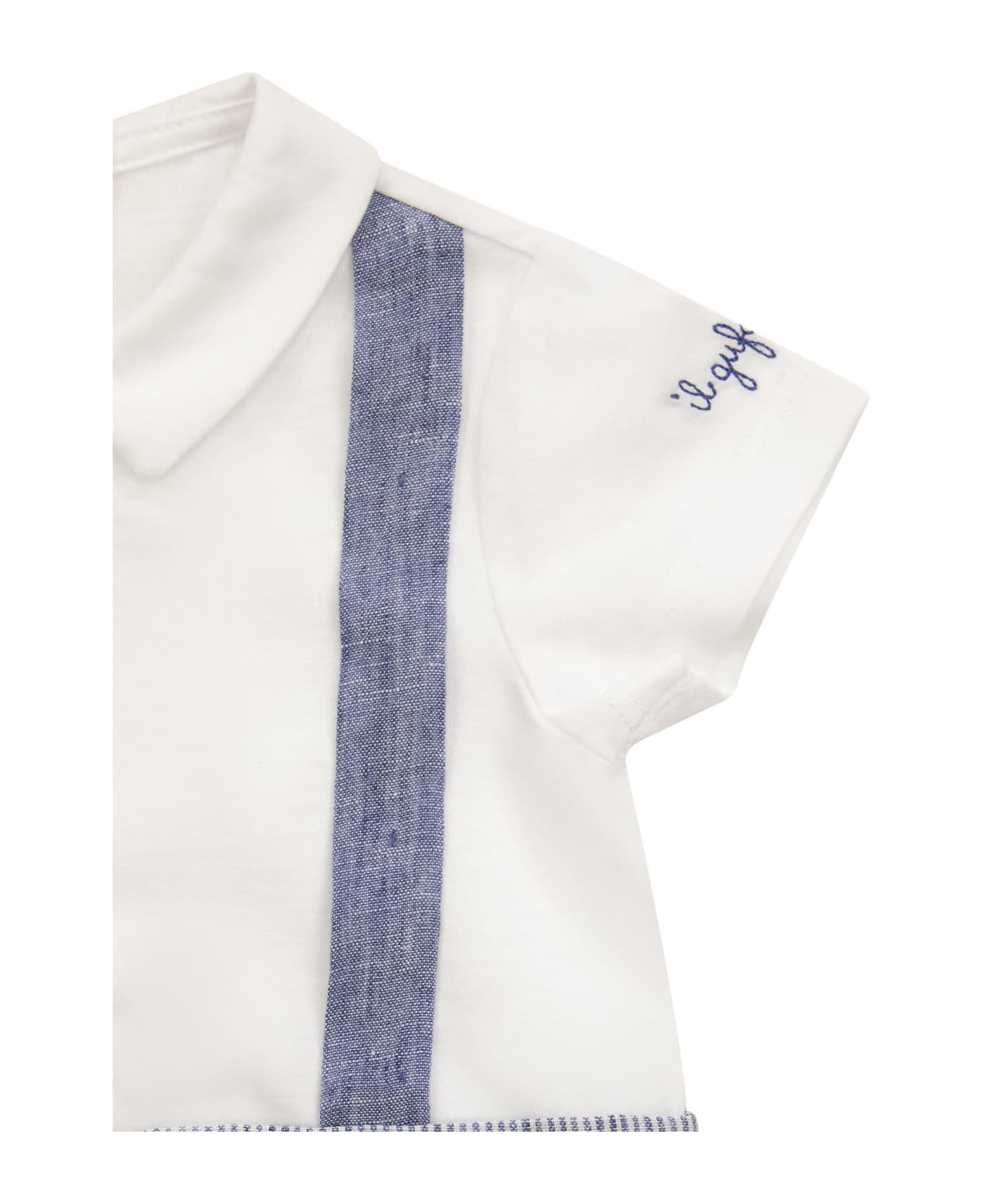 Il Gufo Striped Linen Romper - White/light Blue