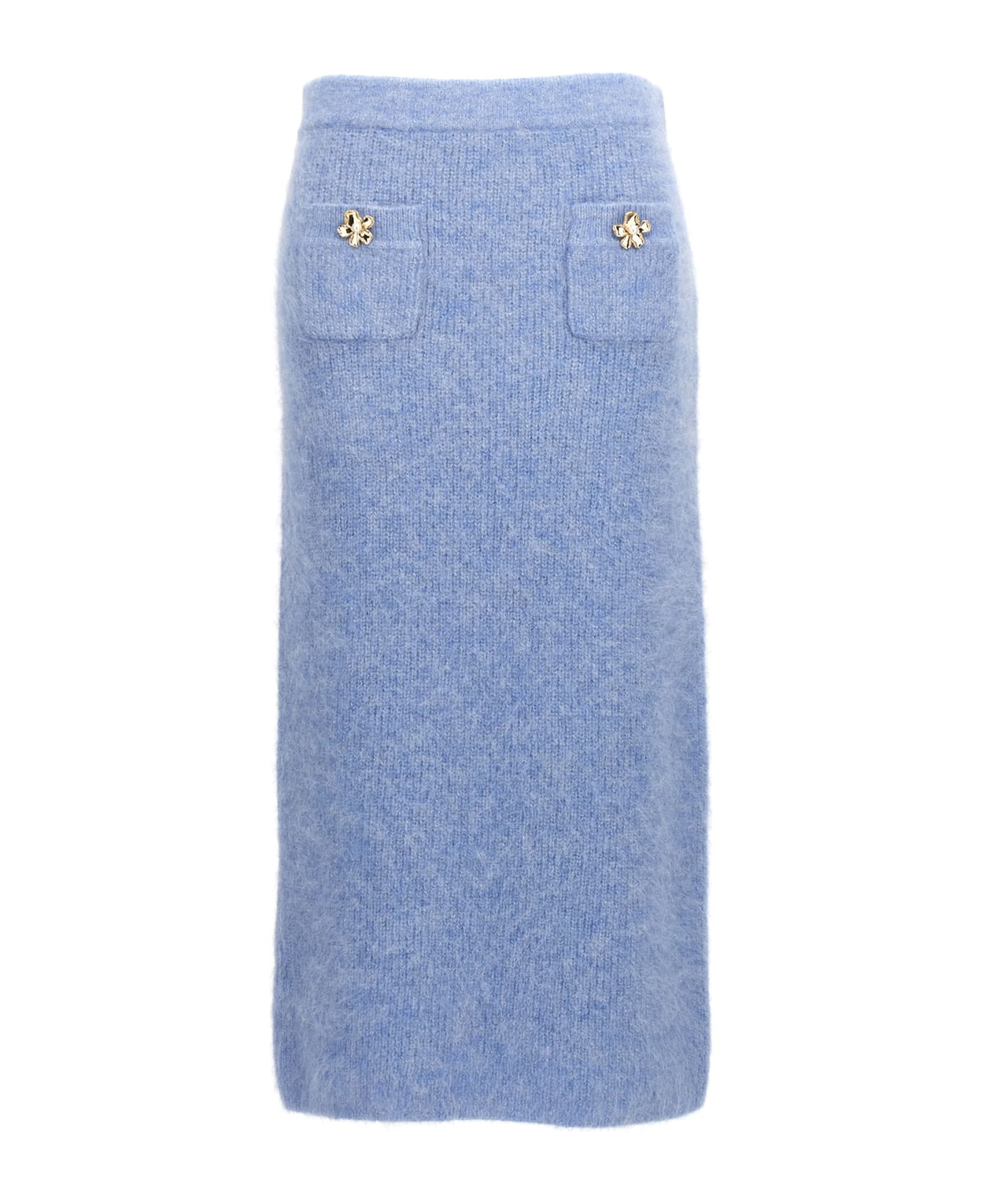 self-portrait 'blue Soft Knit Midi' Skirt - Light Blue