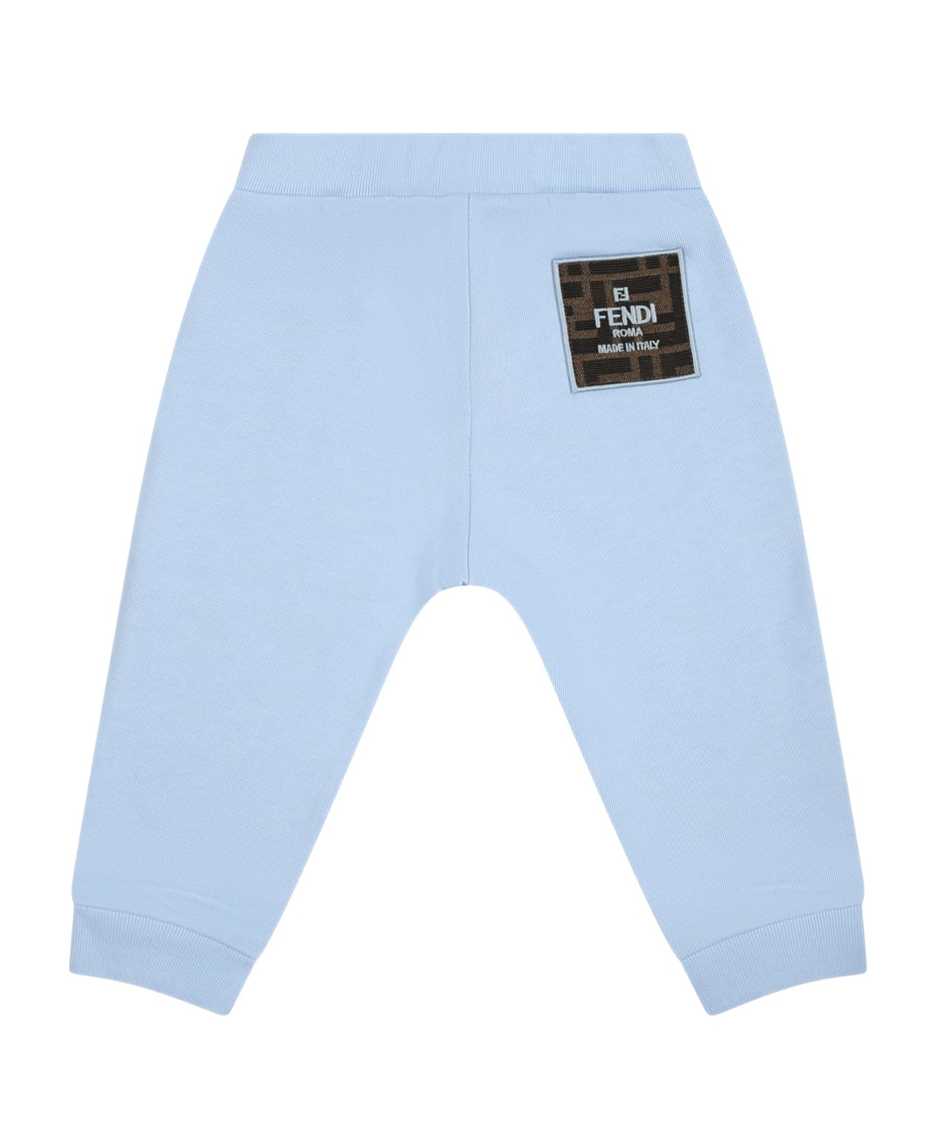 Fendi Light Blue Trousers For Baby Boy With Logo - Light Blue ボトムス