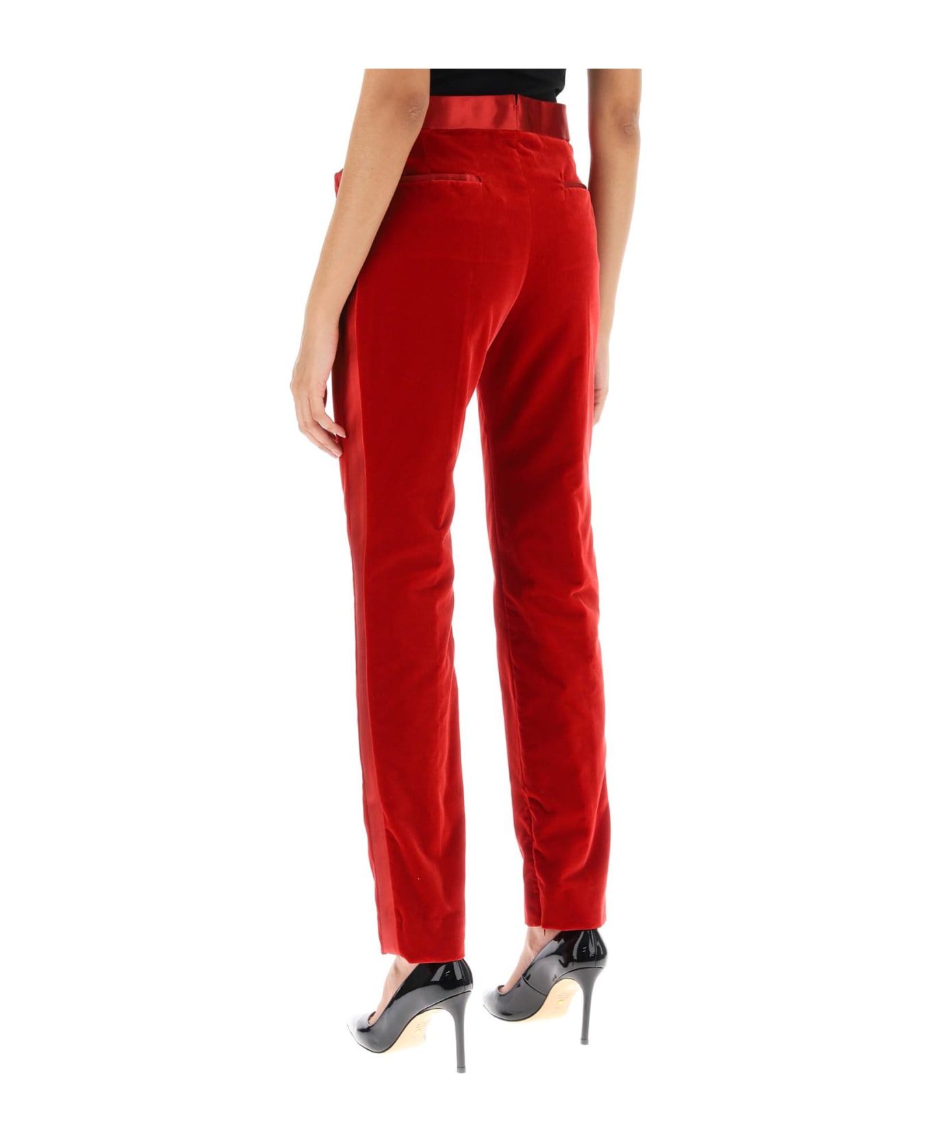 Tom Ford Velvet Pants With Satin Bands - RED (Red) ボトムス