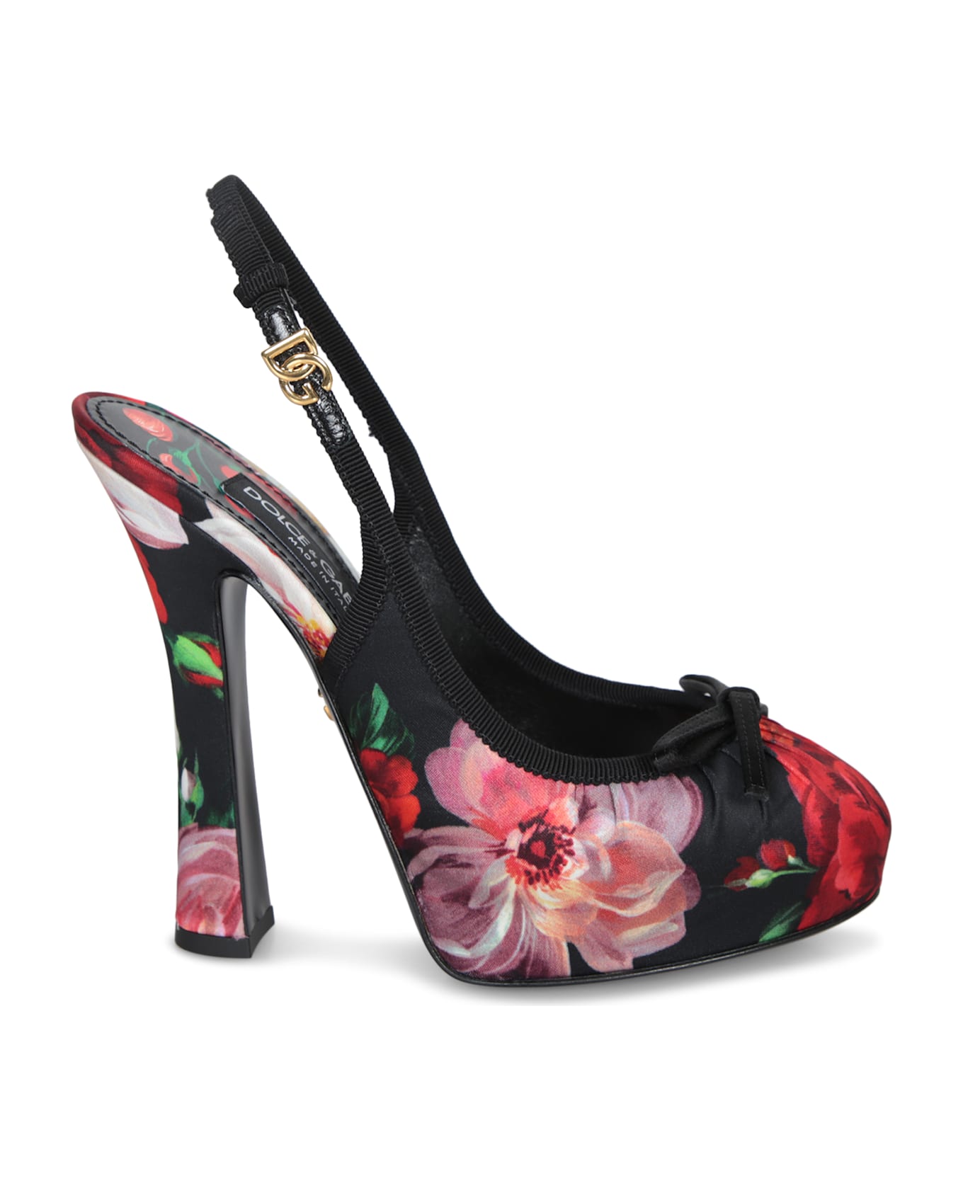 Dolce & Gabbana Vally Platform Slingbacks In Printed Satin - Black