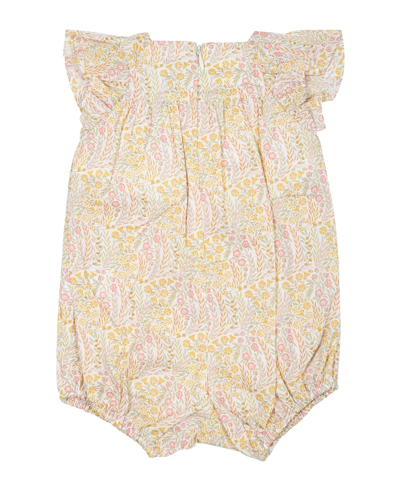 Tartine et Chocolat Ivory Romper For Baby Girl With Liberty Fabric - Ivory