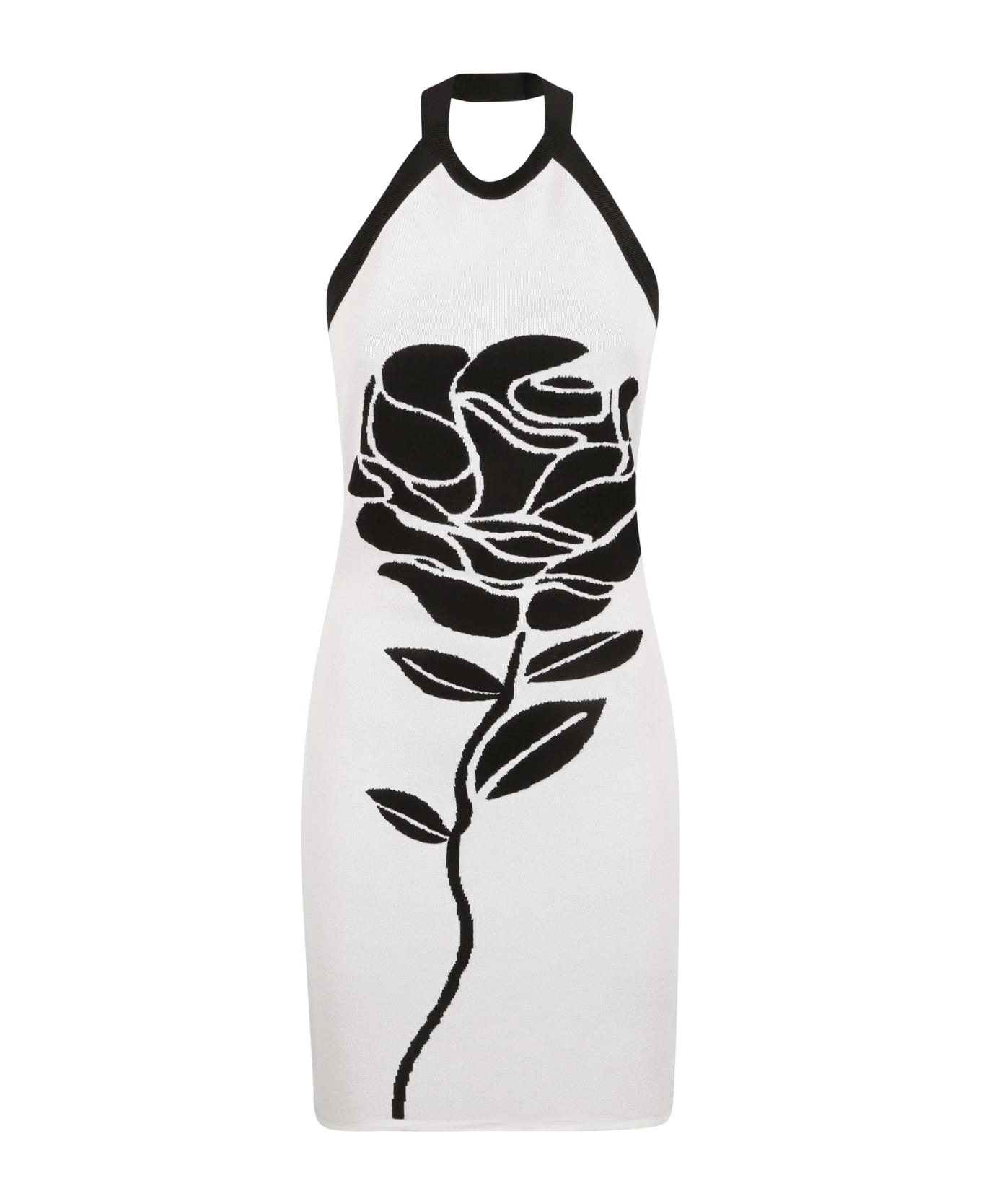 Balmain Rose Embroidered Halterneck Slim Dress - White/Black