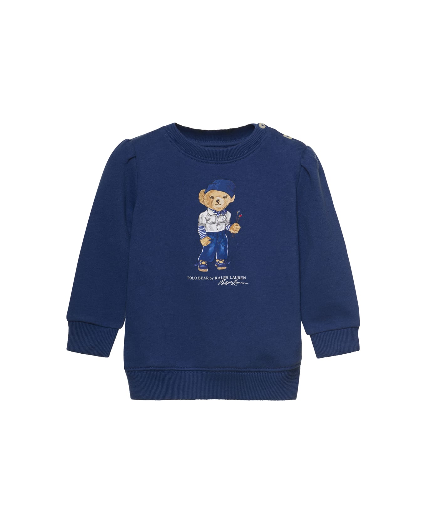 Polo Ralph Lauren Blue Crewneck Sweatshirt With Teddy Bear Print In Cotton Blend Baby - Blu