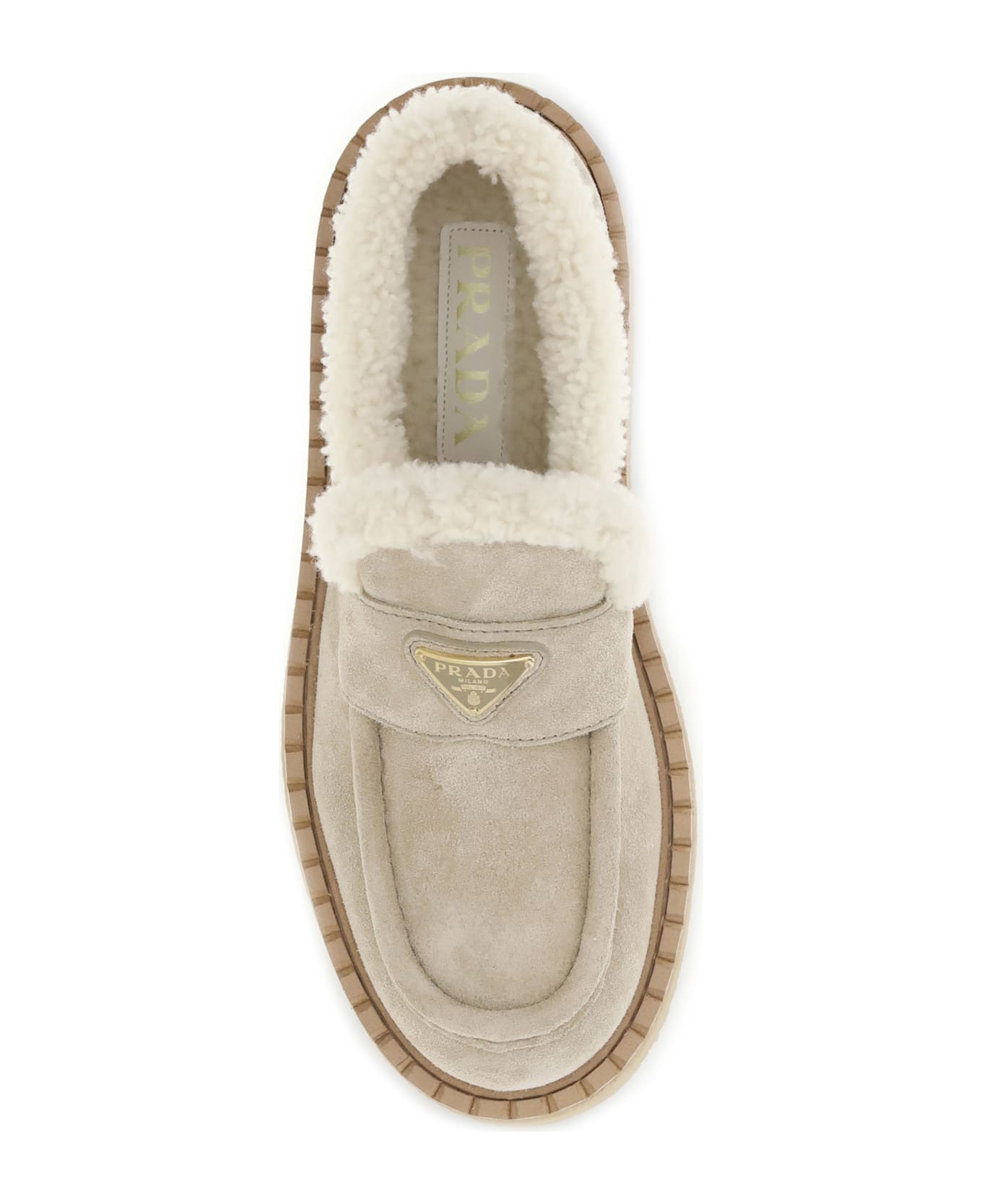 Prada Suede Loafers With Shearling