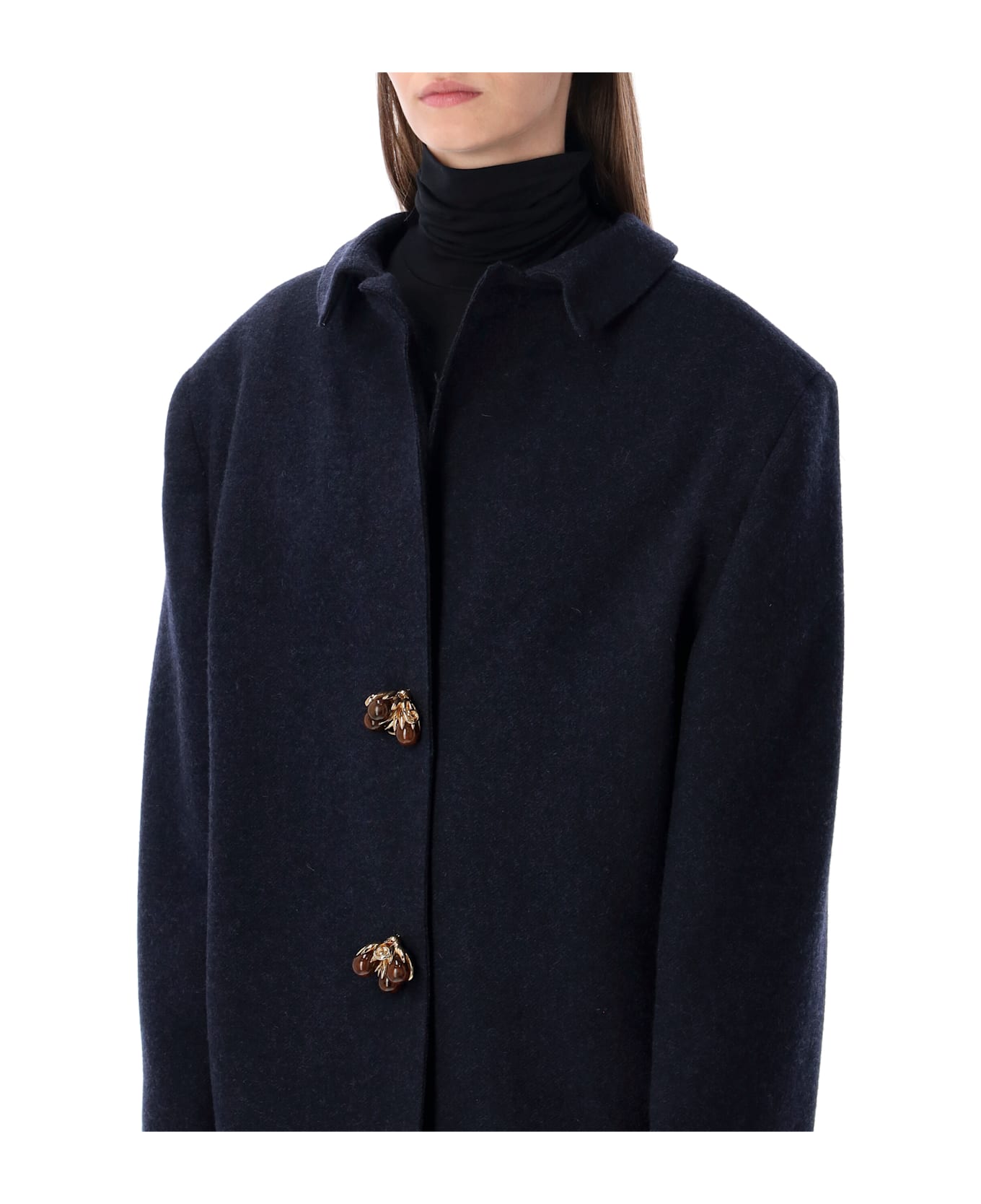 Prada Shetland Wool Jacket With Jewel Buttons - BLUE