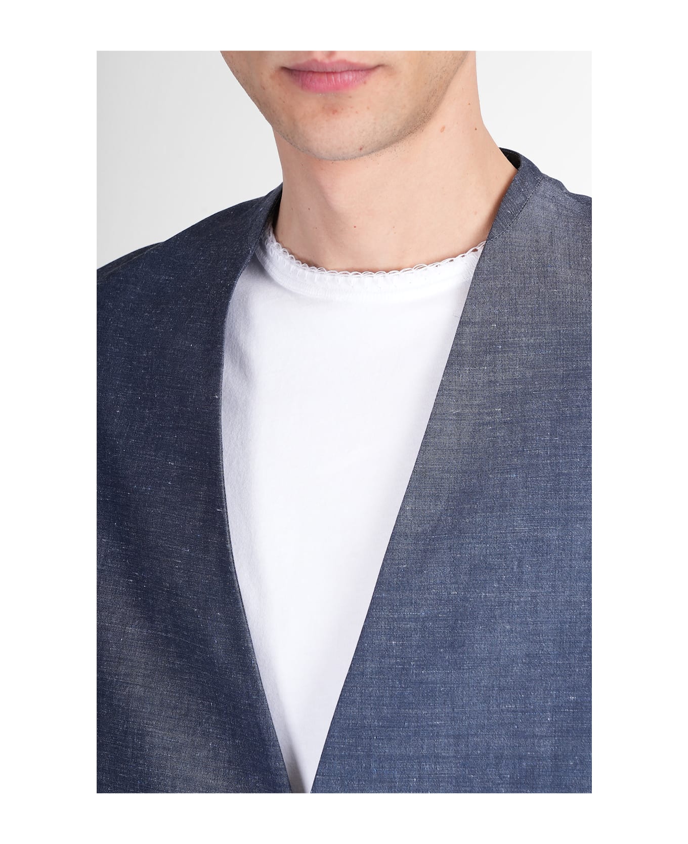 Mauro Grifoni Blazer In Blue Linen - blue