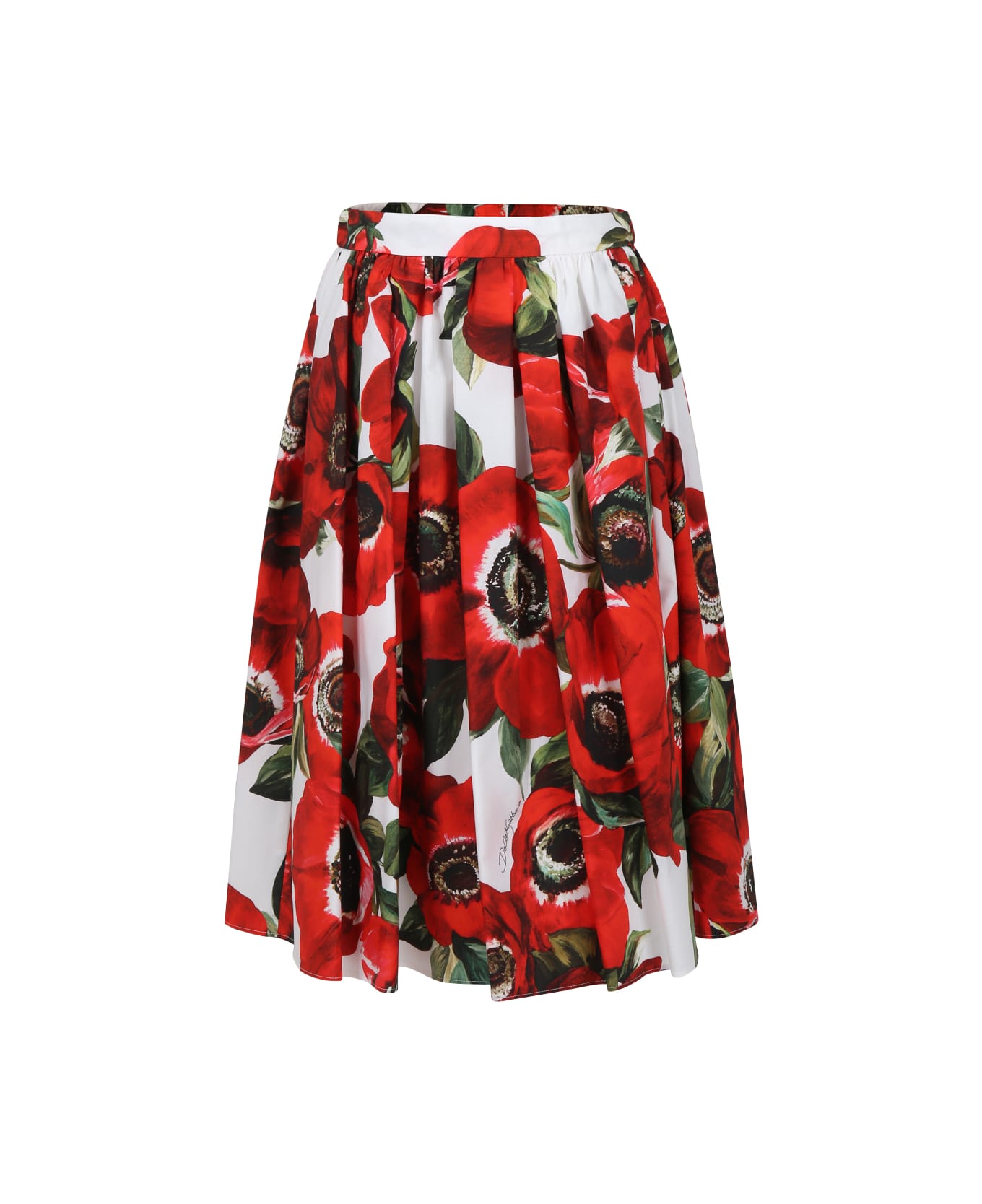 Dolce & Gabbana Red Skirt For Girl With Poppies Print - Red
