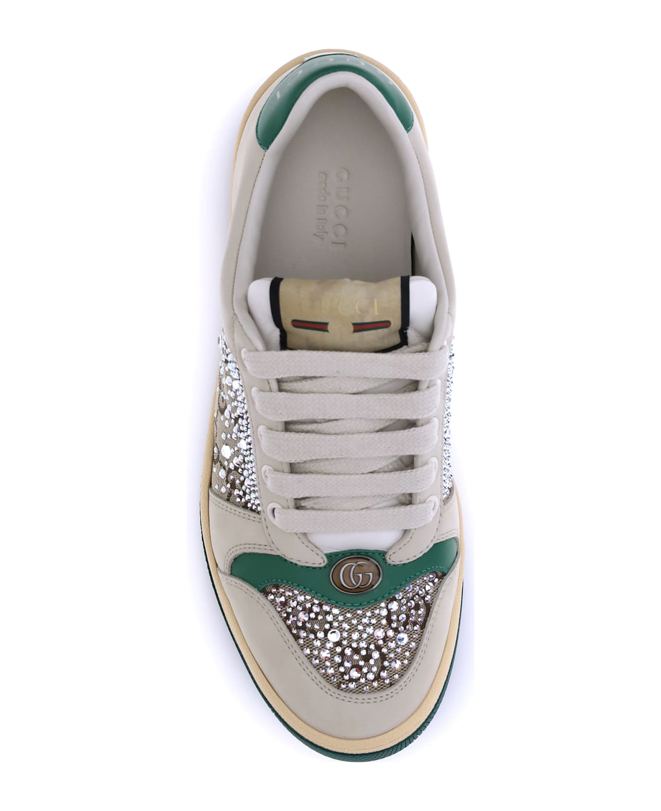 Gucci Rhinestone Screener Sneakers - Beige