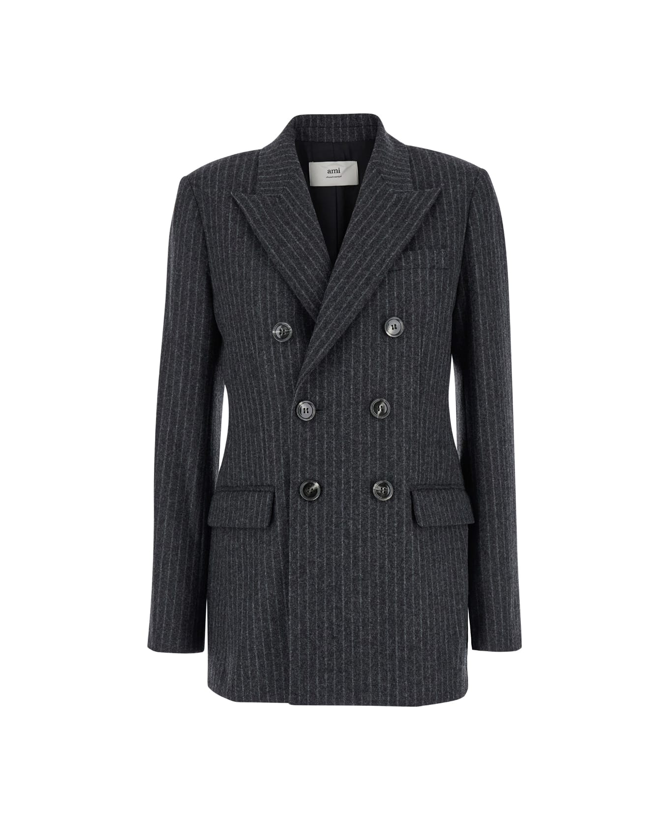 Ami Alexandre Mattiussi Grey Striped Double-breasted Jacket In Wool Woman - Grey