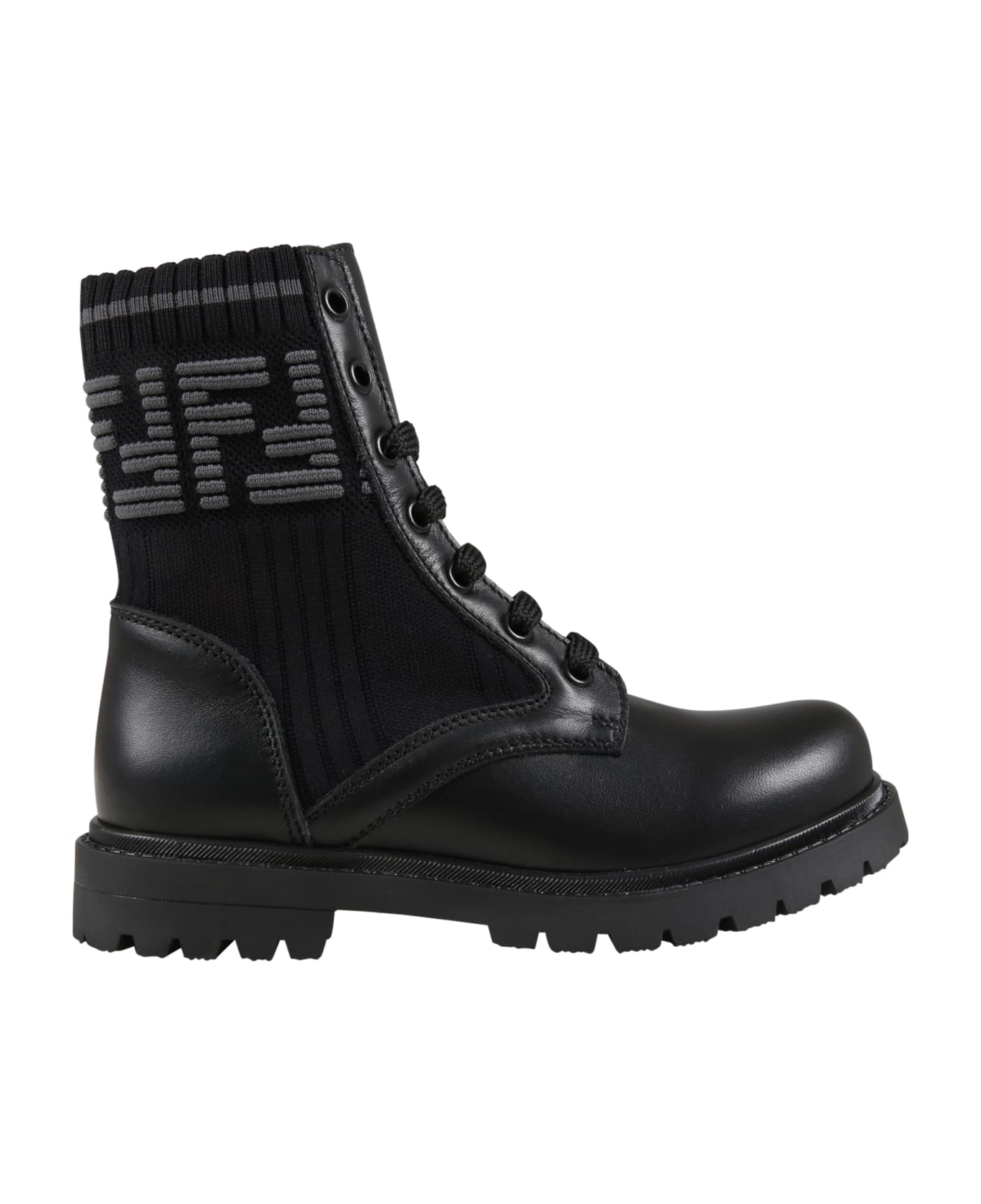 Fendi Black Boots For Kids With Double Gray Ff - Black