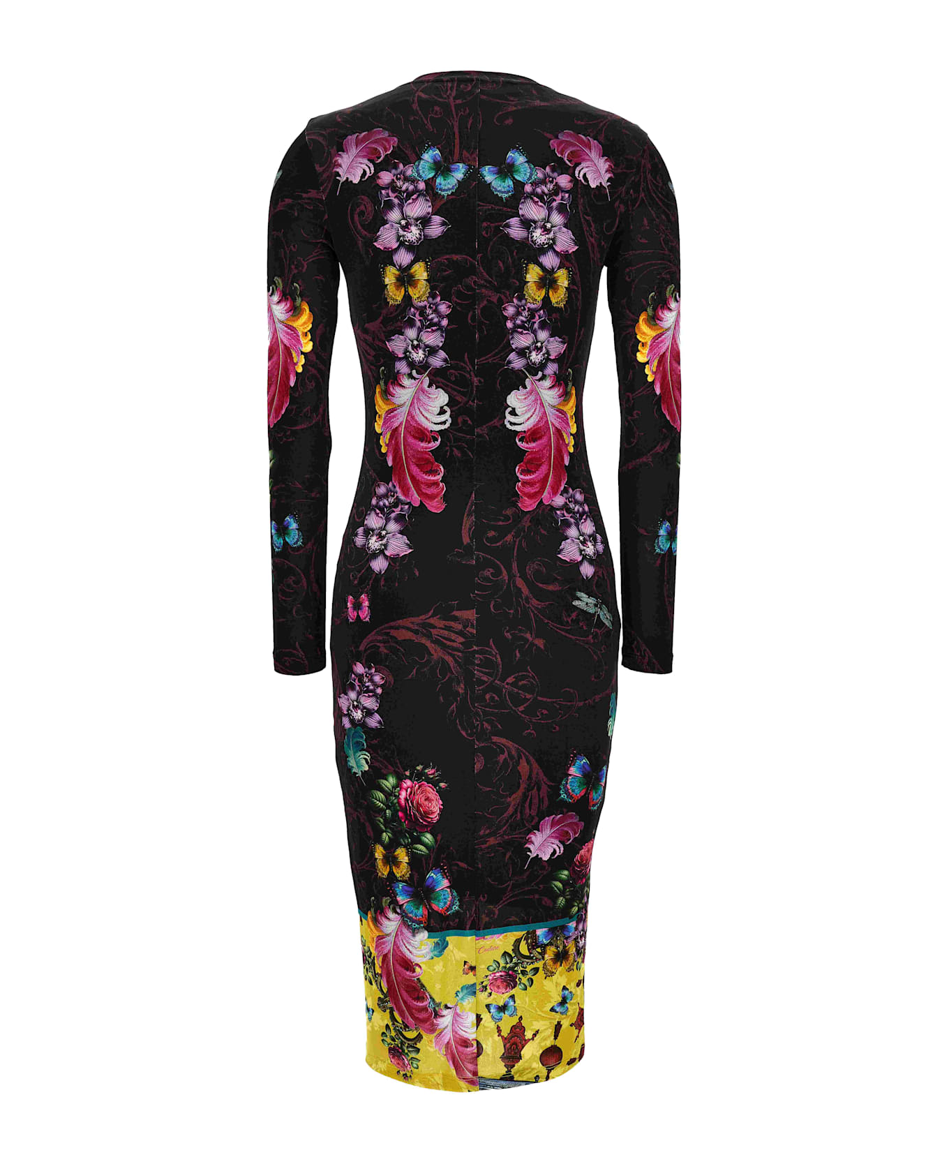 Versace Jeans Couture Multicolor Long Dress With Floral Print - Black