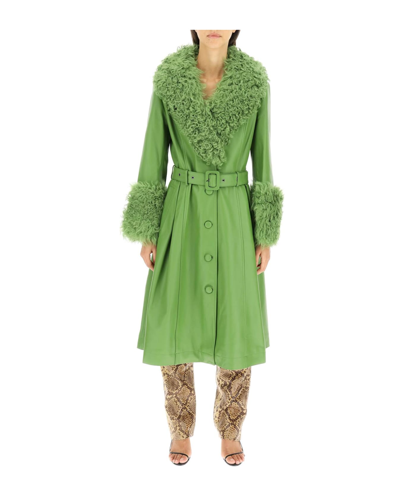 Saks Potts Foxy Leather And Shearling Long Coat - FOREST (Green)