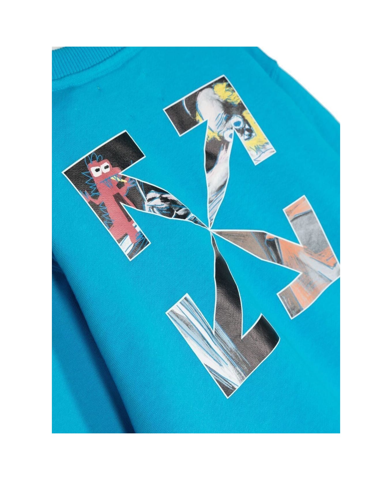 Off-White Crewneck Sweatshirt With Logo And Signature Arrow Print In Light-blue Cotton Boy - Light blue
