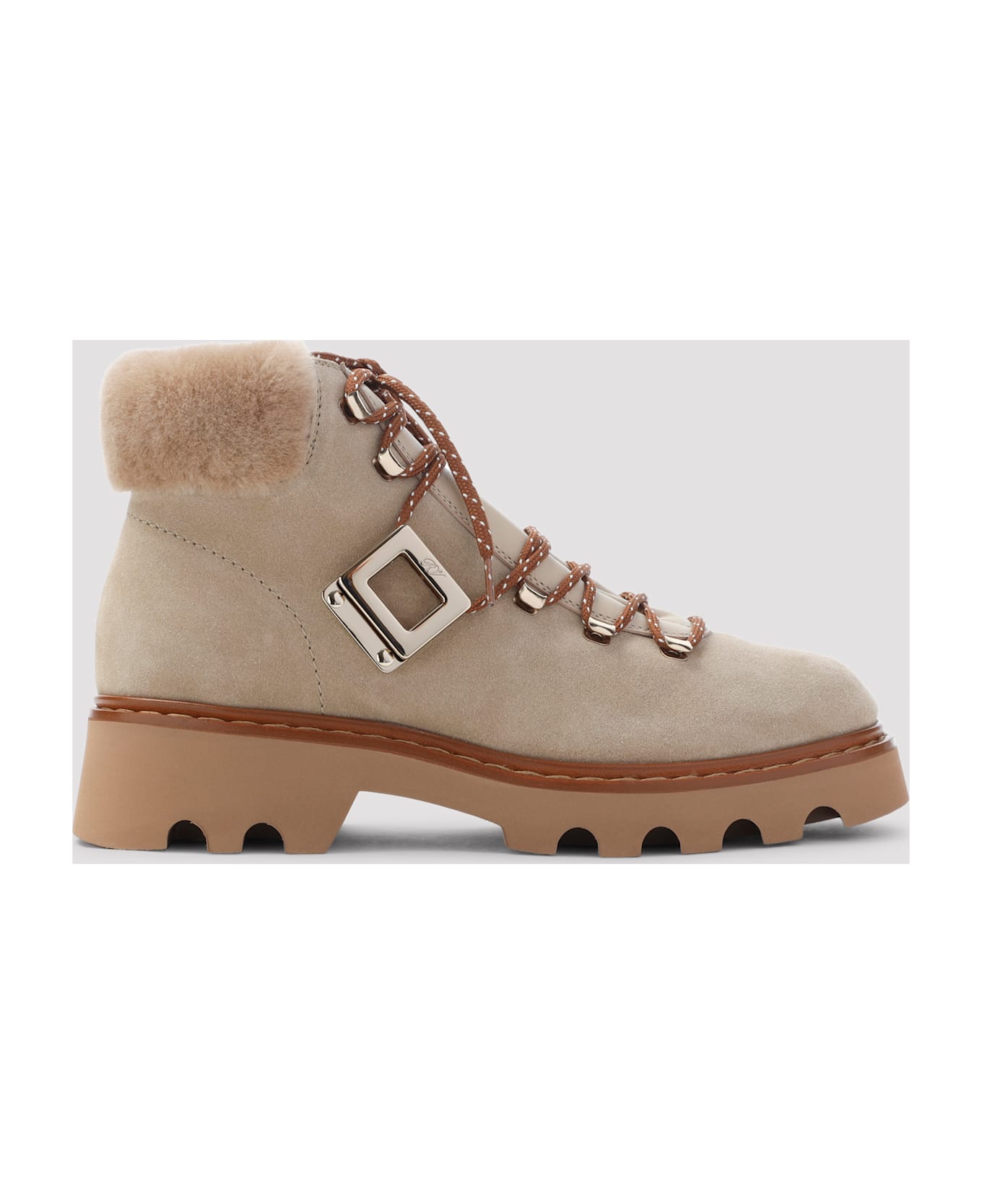 Roger Vivier Viv Rangers Track Fur Boots - Beige Scuro