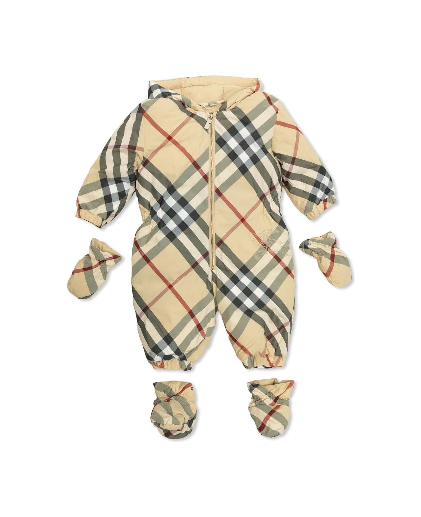 Burberry Checked Down Overalls - NEUTRALS